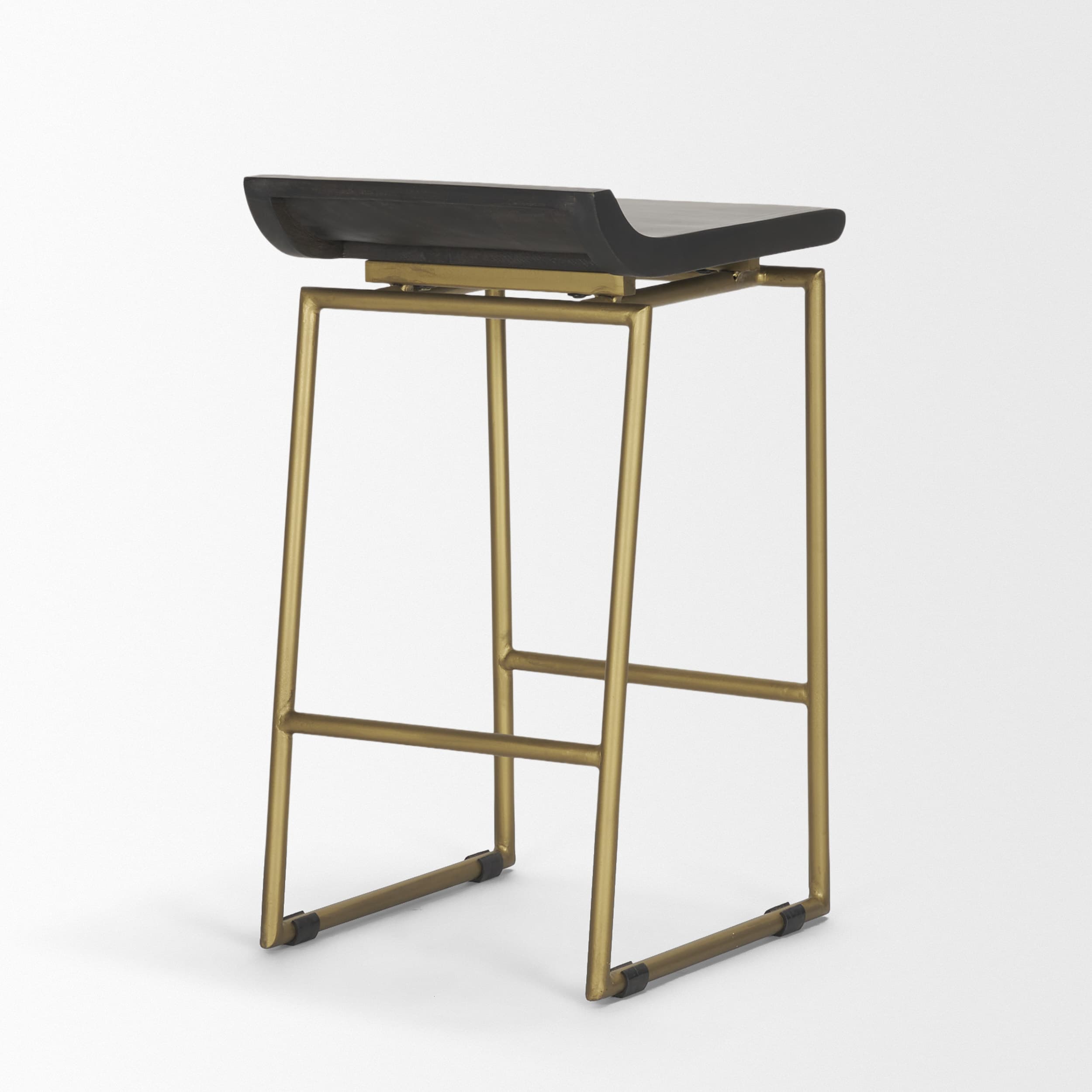 Givens Backless 26in Seat Counter Stool | Brown Wood w/ Gold Metal — product photograph