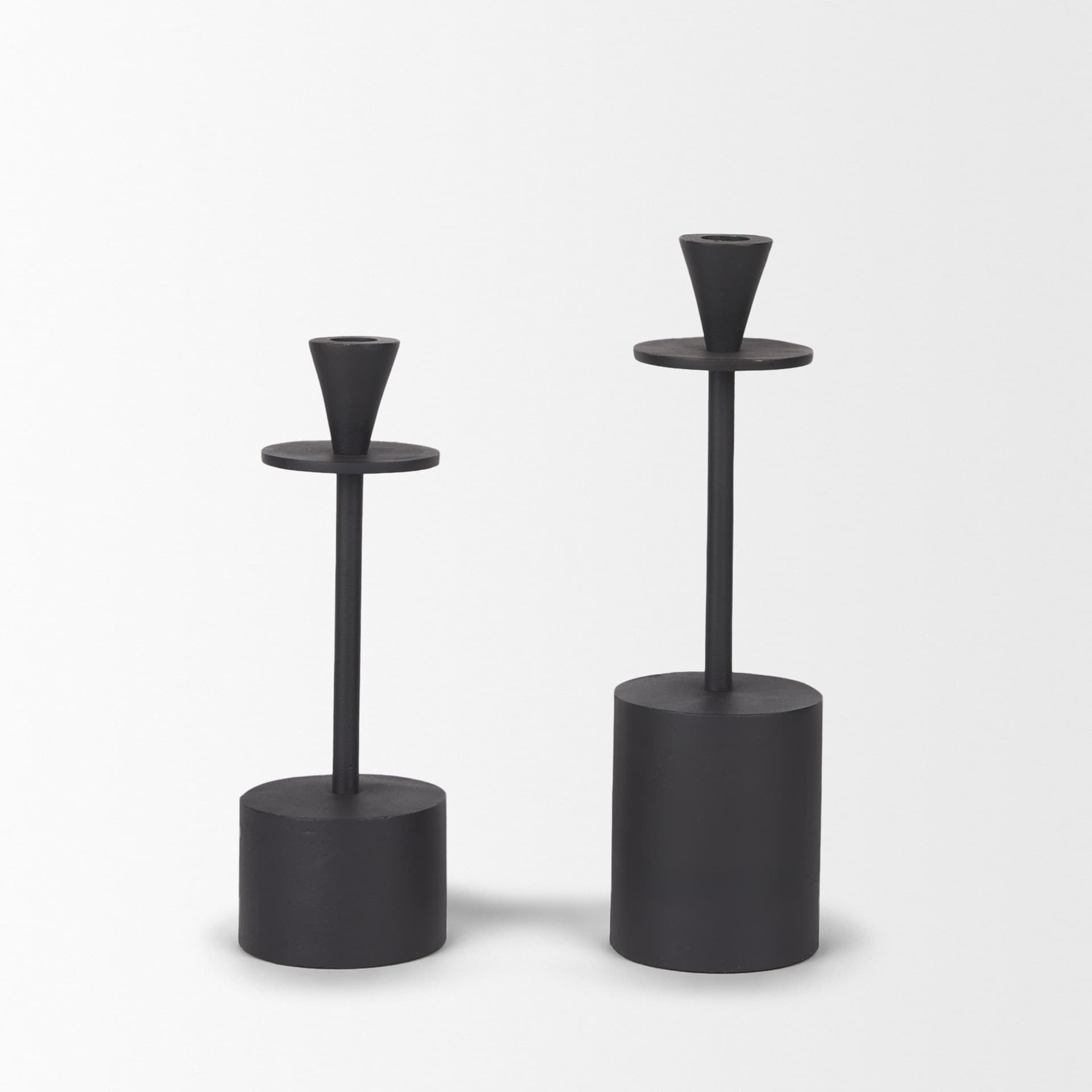 Petria Matte Black Textured Metal Taper Candle Holders — product photograph