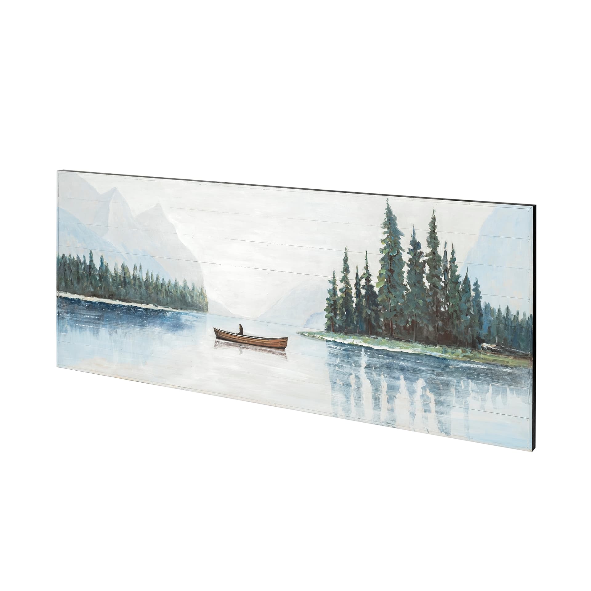 Solitude 72x30 Canoe on the Lake Original Hand Painted on Wood Oil Painting — product photograph
