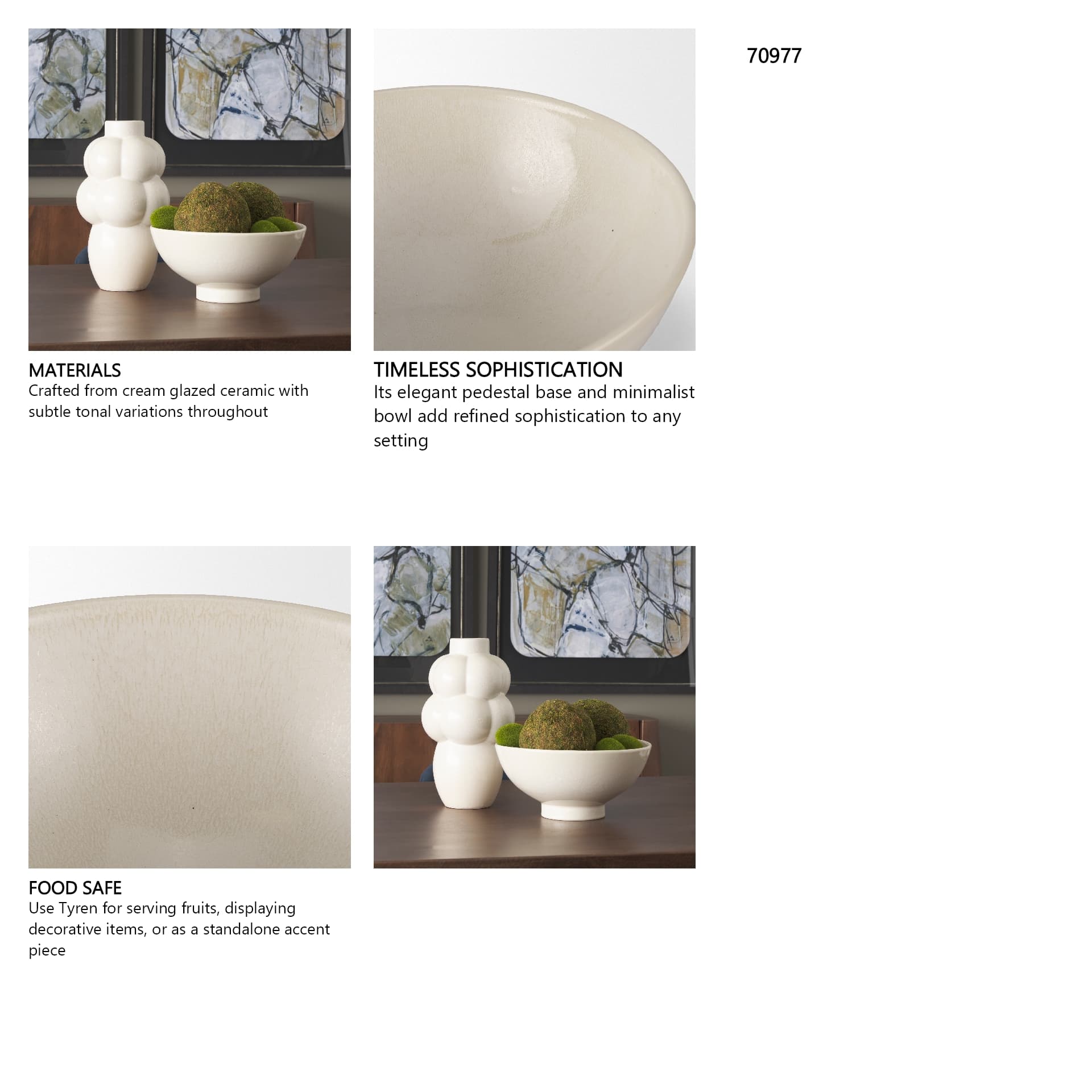 Tyren Cream Glazed Decorative Round Ceramic Bowl — in a styled room