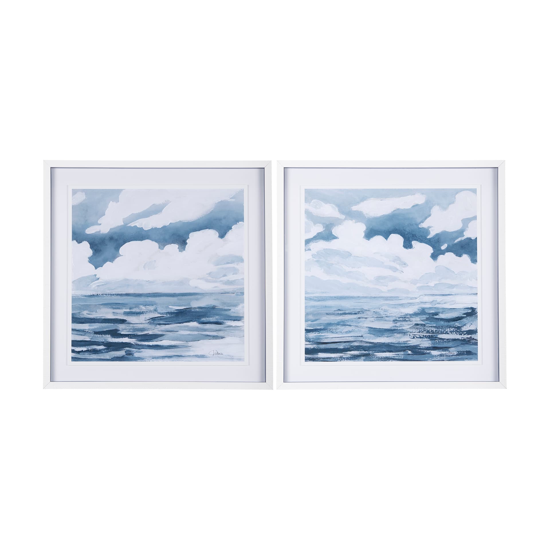 Cloud and Sea by Mercana Studio a Hand Embellished Textured Framed Art Print Matted under Glass — product photograph