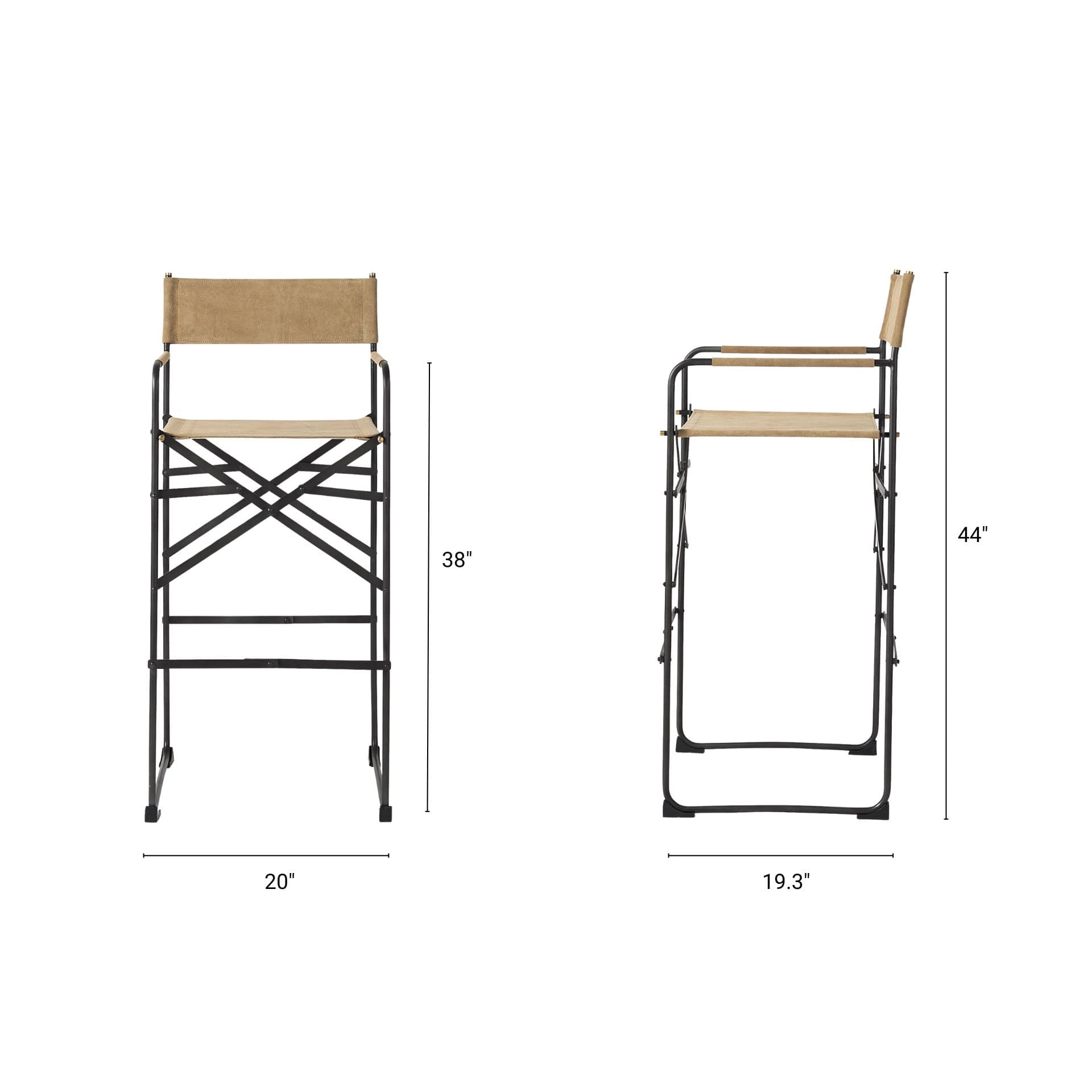 Direttore Backless 44.1in Seat Bar Stool | Brown Leather w/ Black Iron — product photograph