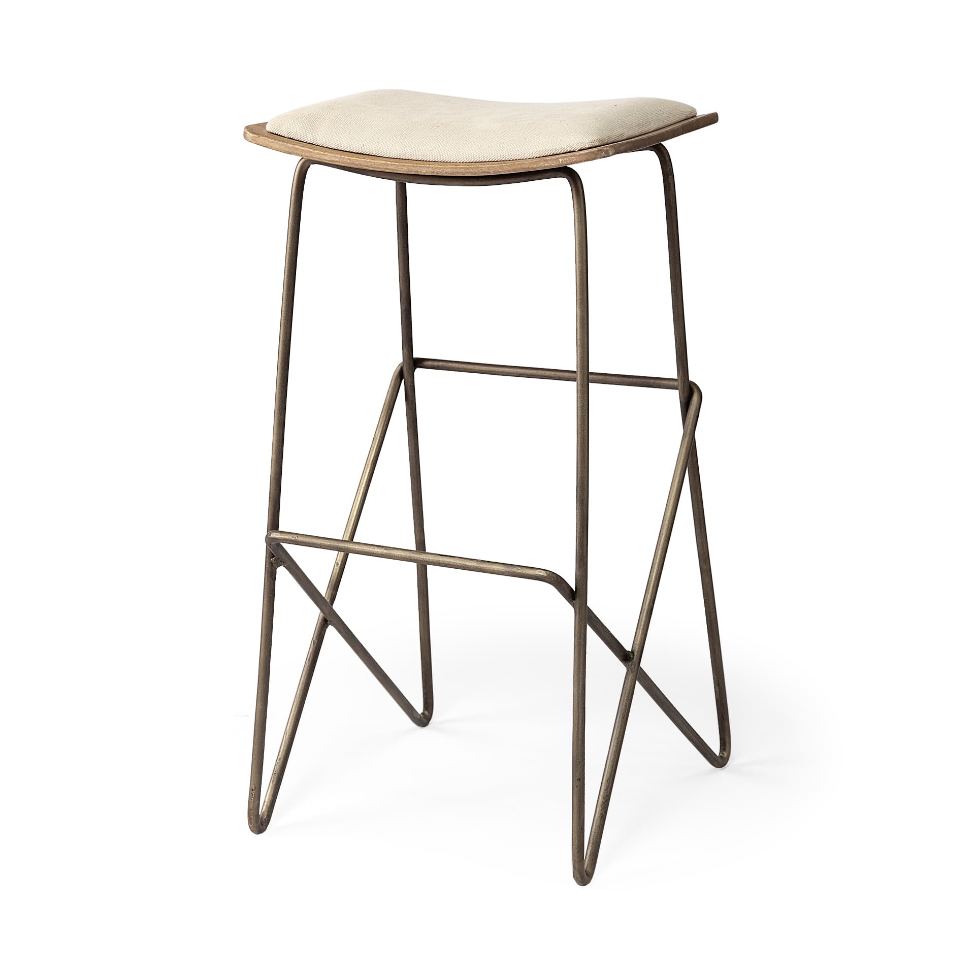 Katniss Backless 30in Seat Bar Stool | Cream Fabric w/ Gold Metal — product photograph