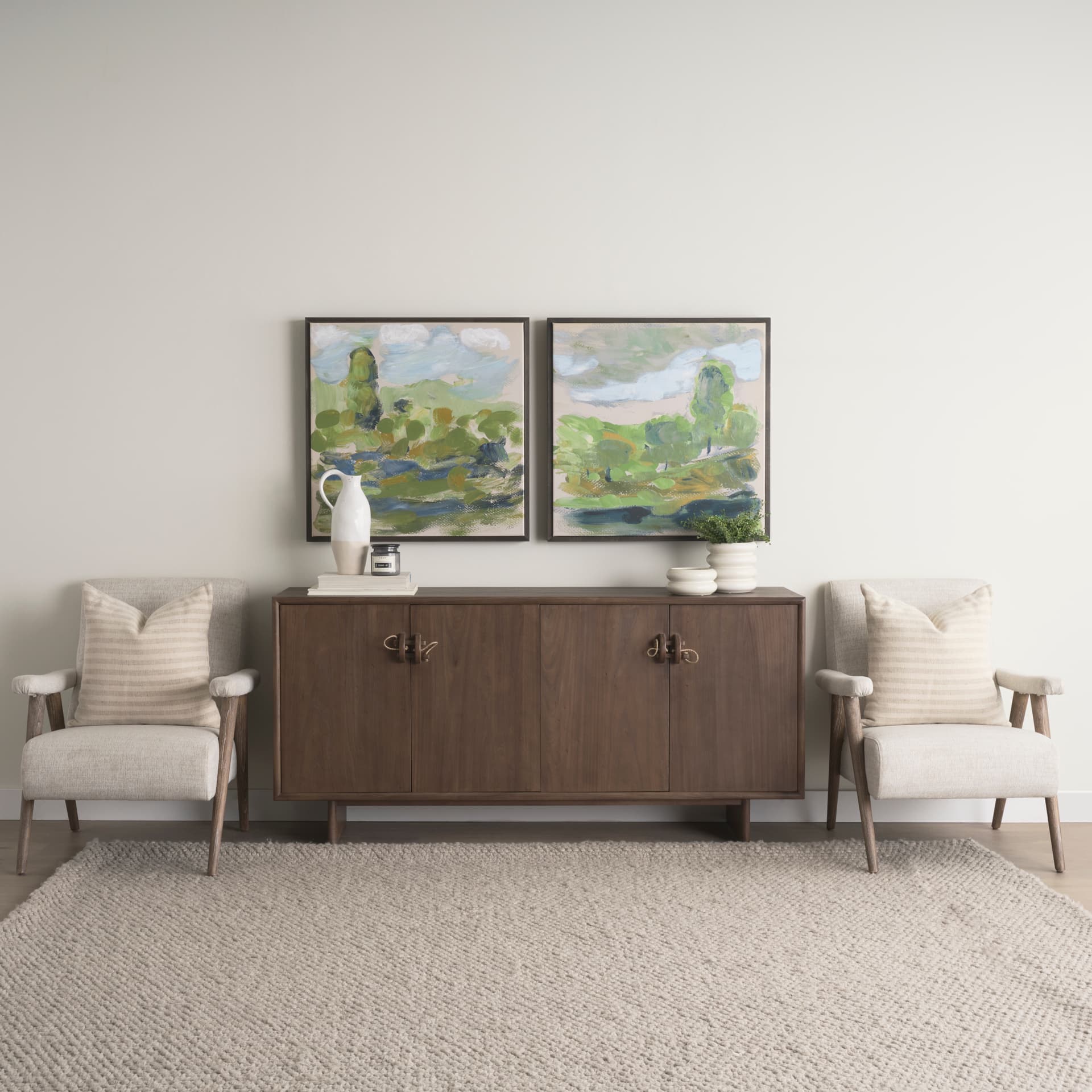 Jace 22x22 Cream/Beige Stripe Linen-Cotton Square Pillow Cover w/Down Filler — product photograph