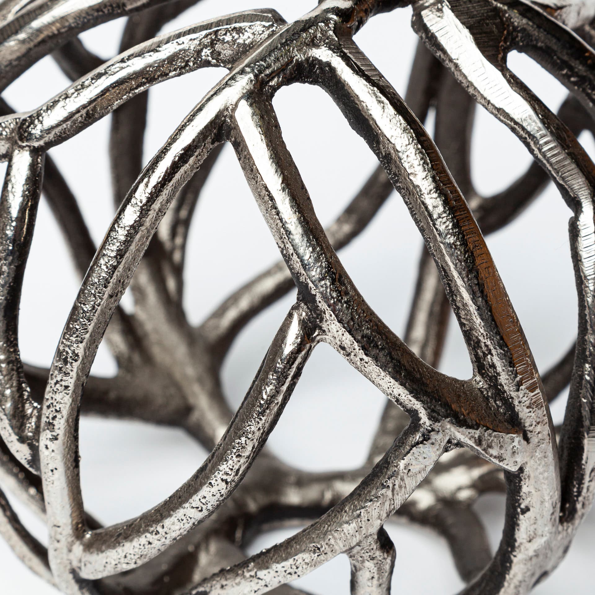 Sphaira II Large 7L x 7W Silver Cast Aluminum Decorative Tree Branch Orb — product photograph