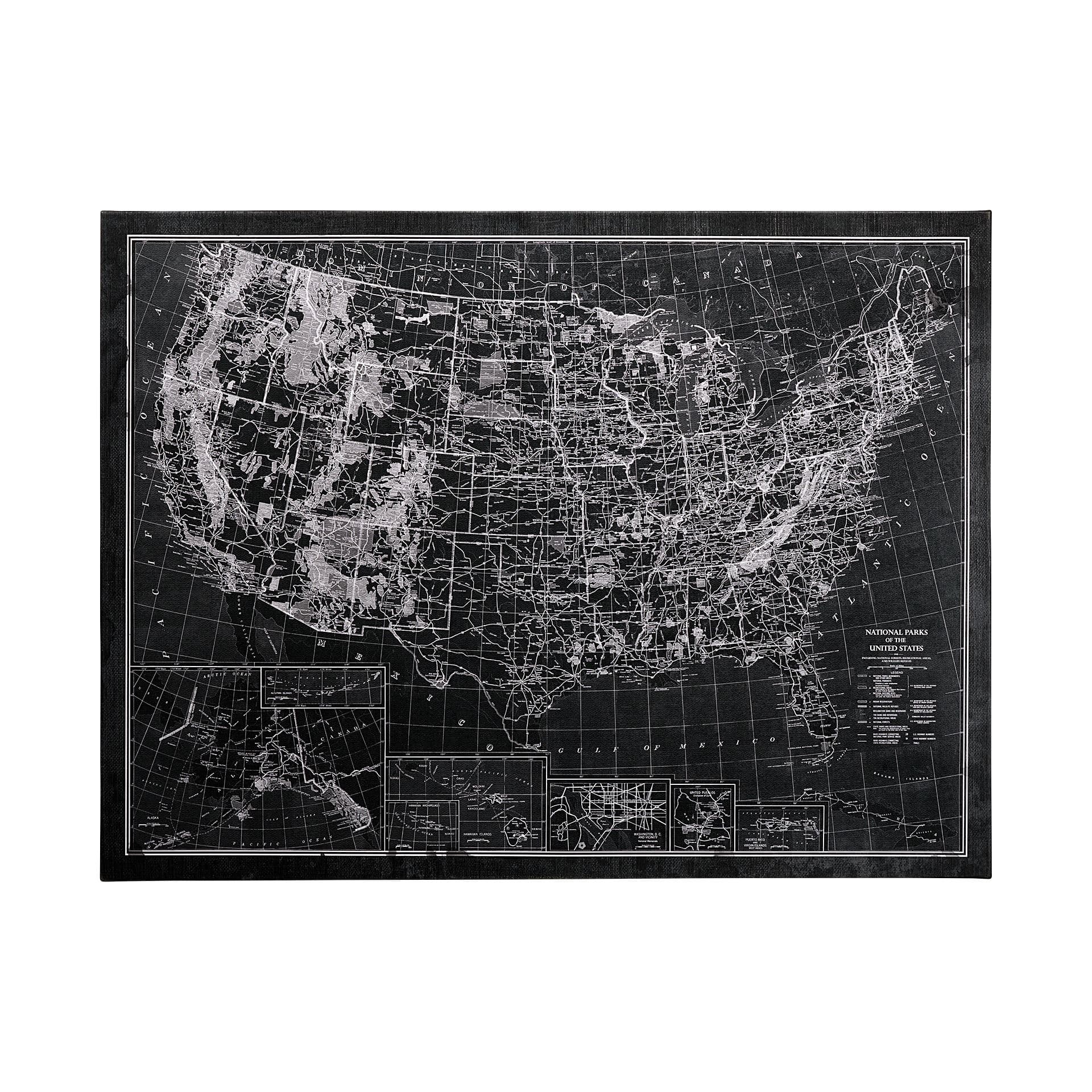 Explorer USA Map Noir by Vintage Collection a Hand Embellished Textured Canvas — product photograph