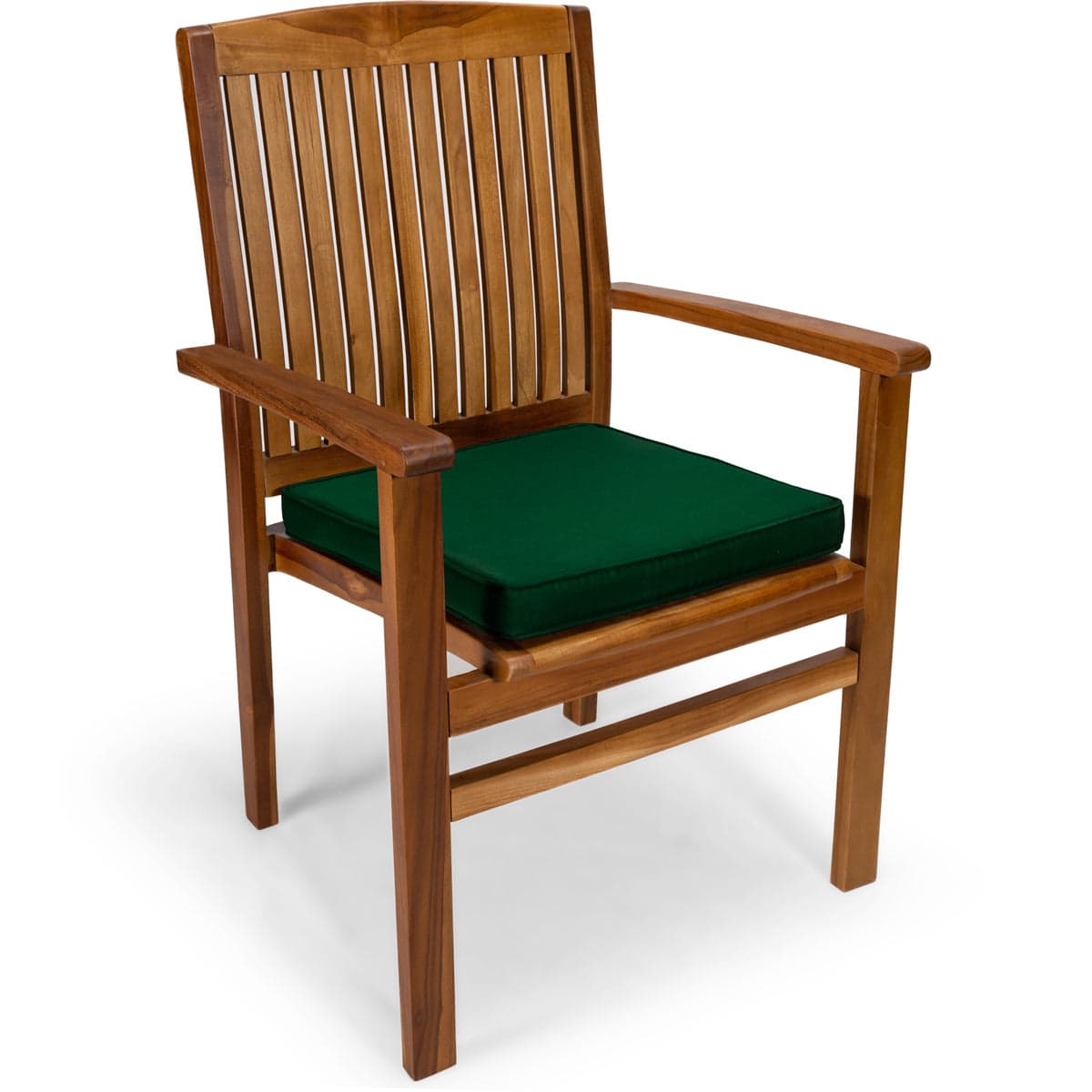 5-Piece Teak Oval Extension Table Stacking Chair Set with Green Cushions TE70-24-G — product photograph