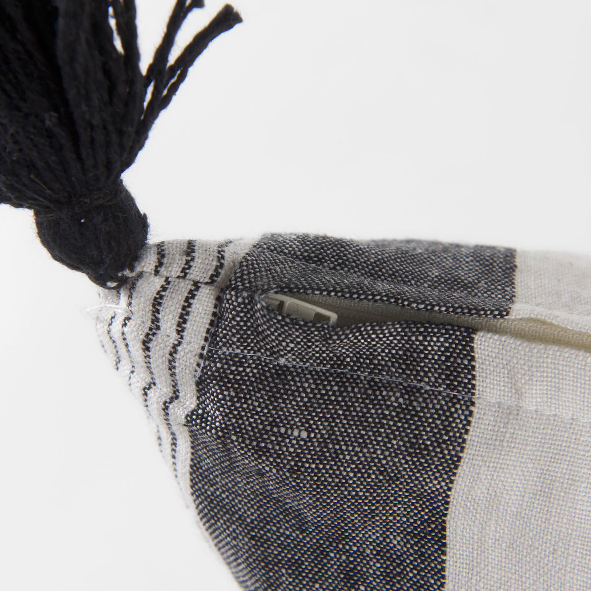 Kimia 14x26 White/Black Fabric Herringbone w/Fringed Pillow Cover — product photograph