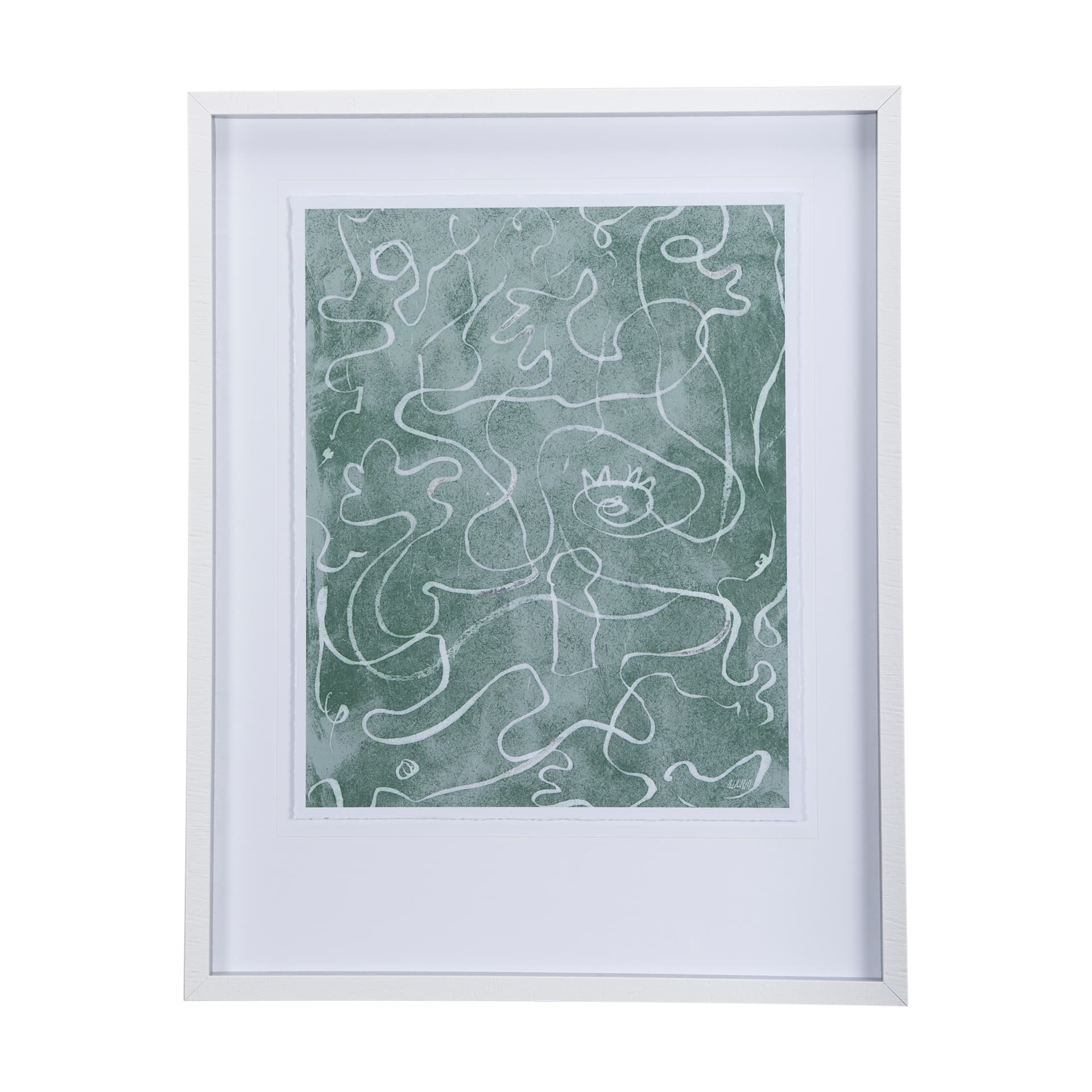 Thread Green II by Mercana Studio a Hand Embellished Textured Framed Art Print Matted under Glass — product photograph