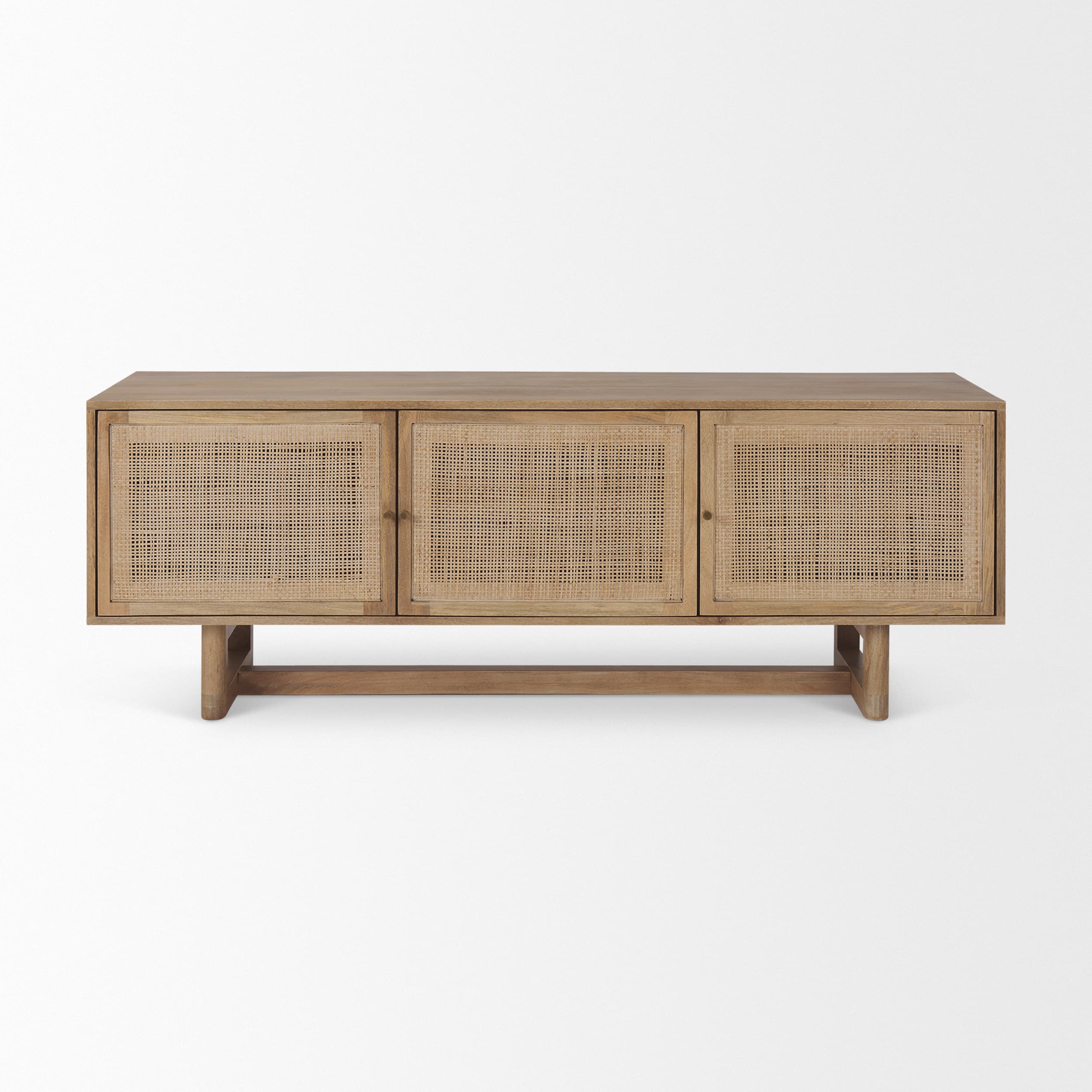 Grier 65" Light Brown Wood w/ Cane Media Console — product photograph