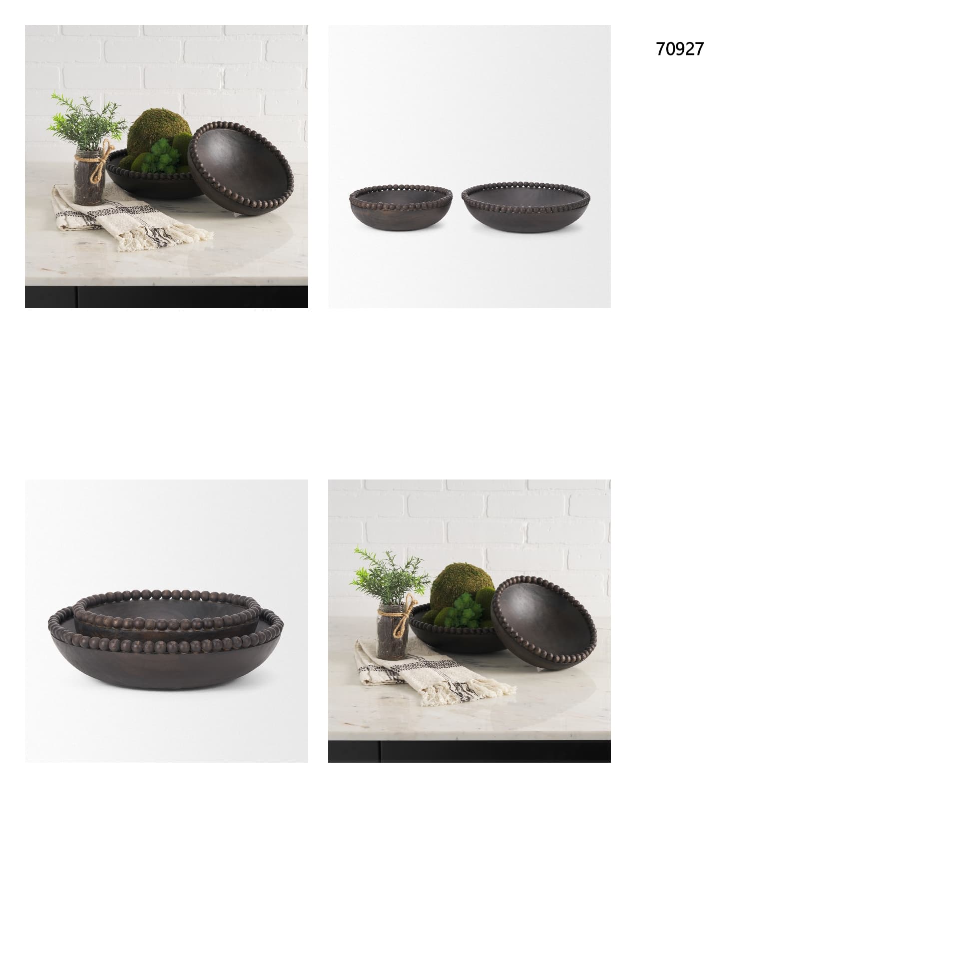 Wendell Dark Brown Wood w/ Wood Beads Round Bowls — in a styled room
