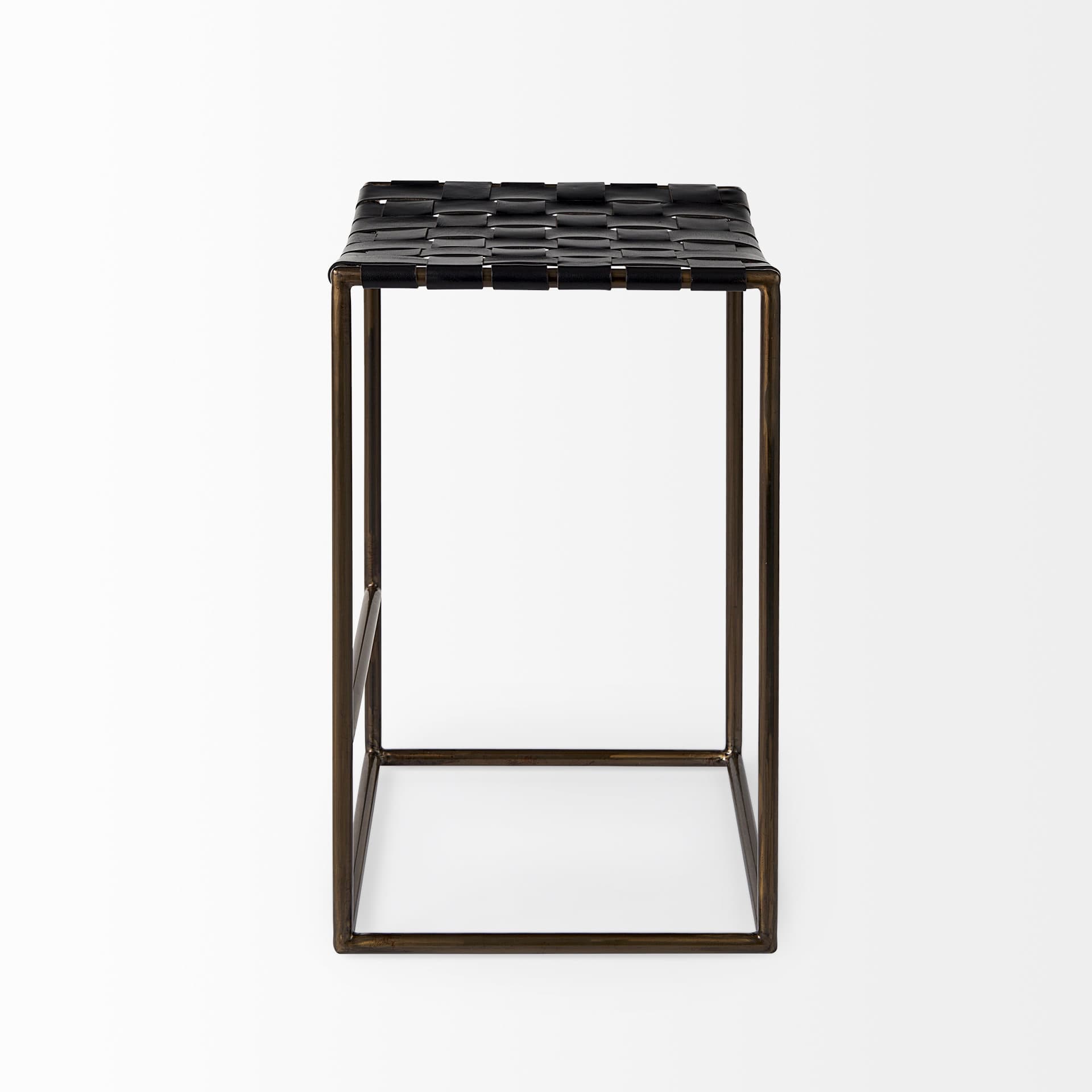 Clarissa Backless 26.25in Seat Counter Stool | Black Leather w/ Metal — product photograph