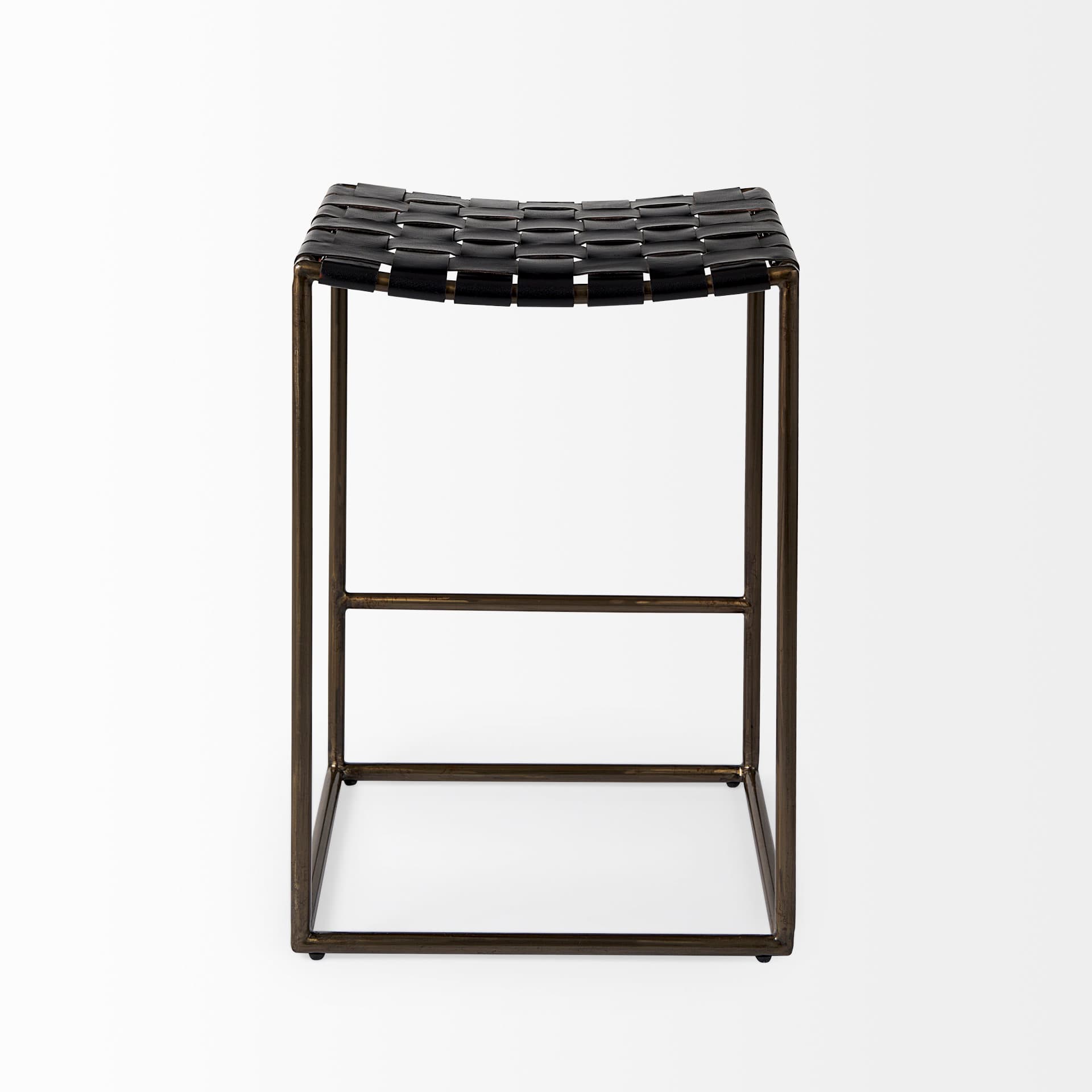 Clarissa Backless 26.25in Seat Counter Stool | Black Leather w/ Metal — product photograph