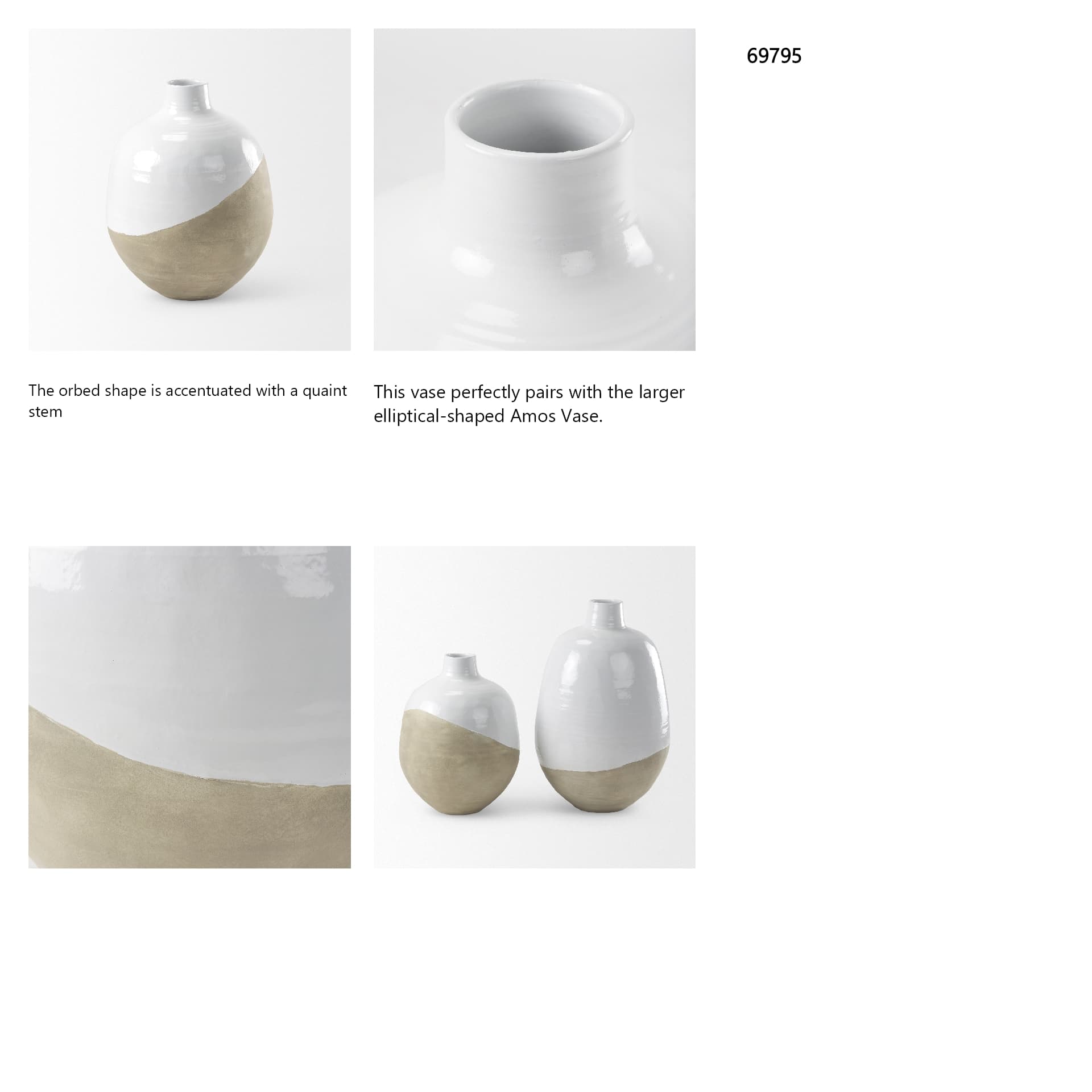Amos 18.5L x 18.5W x 24.4H White and Dark Beige Color Blocked Ceramic Floor Vase — in a styled room