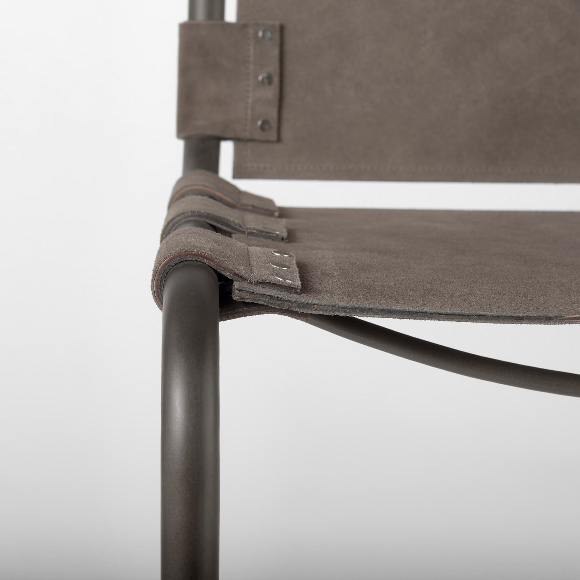 Berbick Backless 43in Seat Bar Stool | Brown/Gray Suede w/ Gray Metal — product photograph