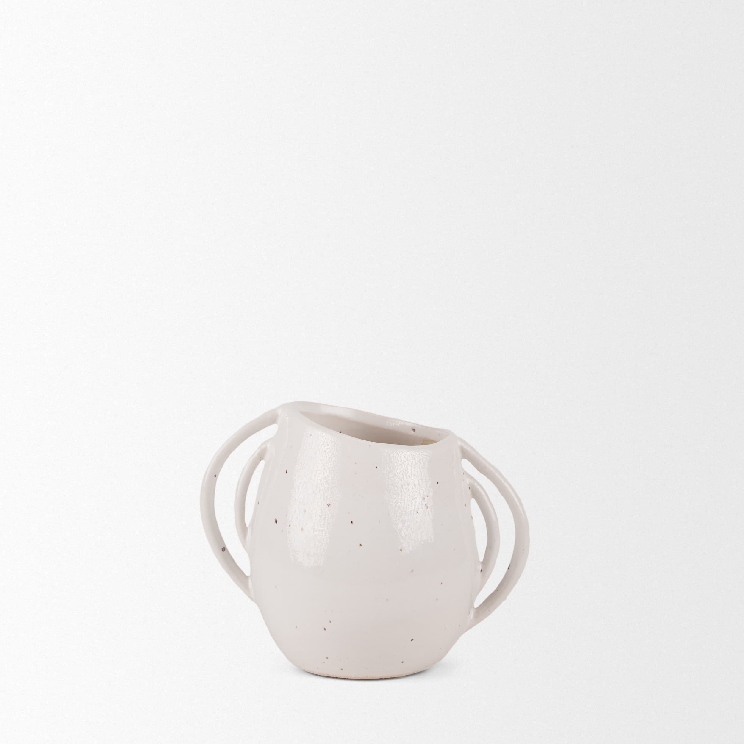 Urvi Short Off White Speckled Asymmetrical Ceramic Vase — product photograph