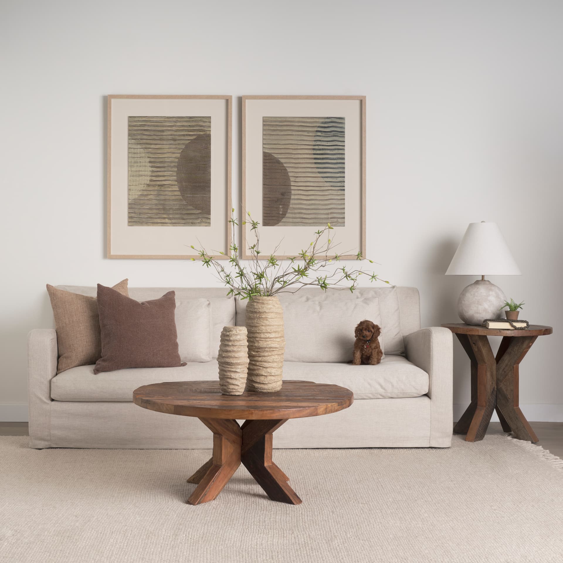 Kamli Small Beige Paper Mache Vase — in a styled room
