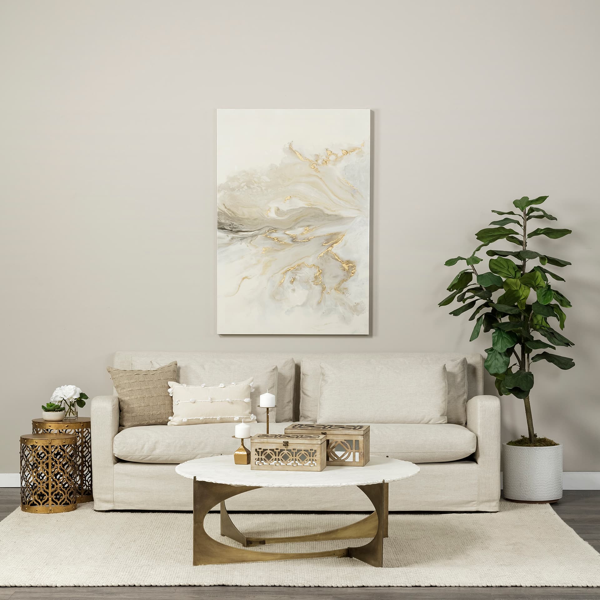 Rudebekia (Set of 2) 16L x 16W Gold Round Metal Accent Tables — in a styled room
