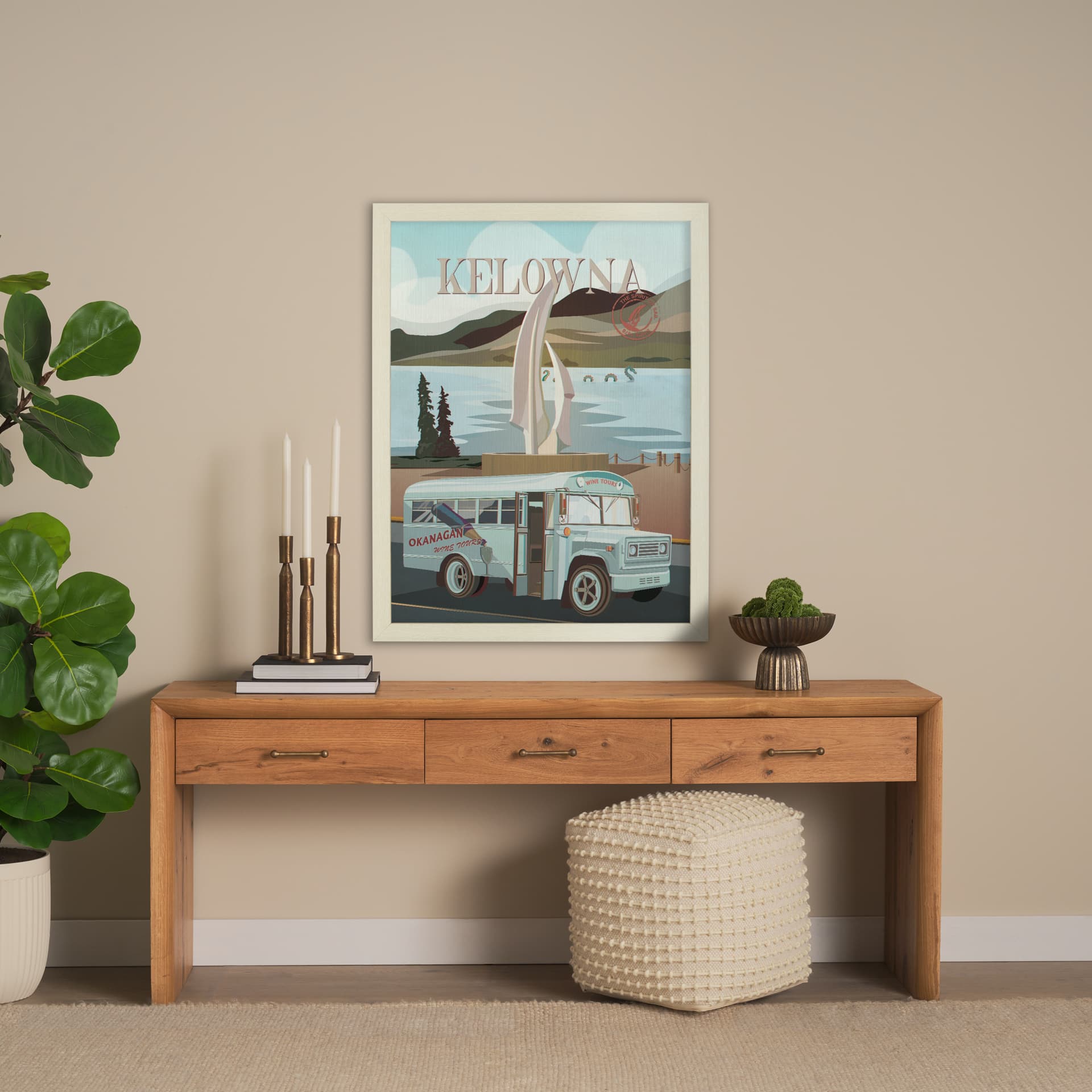 Kelowna Go Canada (L) by Mercana Studio a Hand Embellished Framed Art Decograph Print — in a styled room