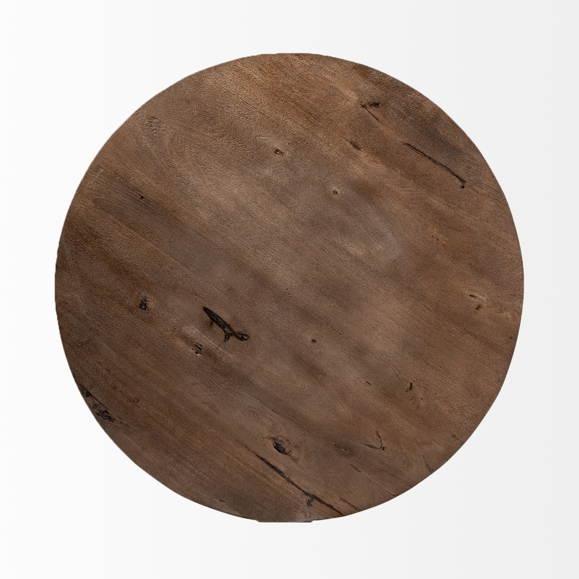 Triumph 40" Round Brown Solid Wood Top Black Metal Base Coffee Table — product photograph