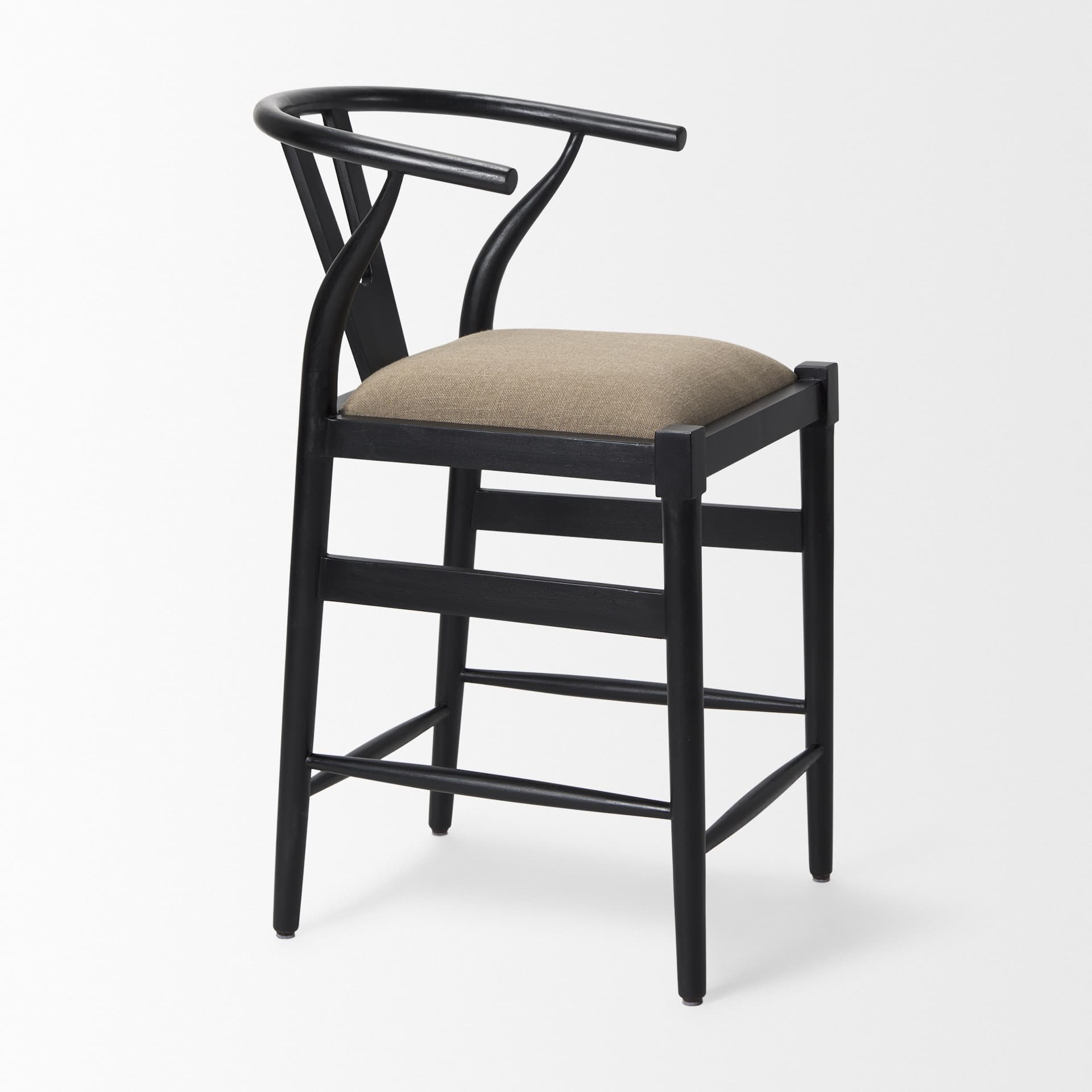 Trixie Backless 37.5in Seat Counter Stool | Beige Fabric w/ Black Wood — product photograph