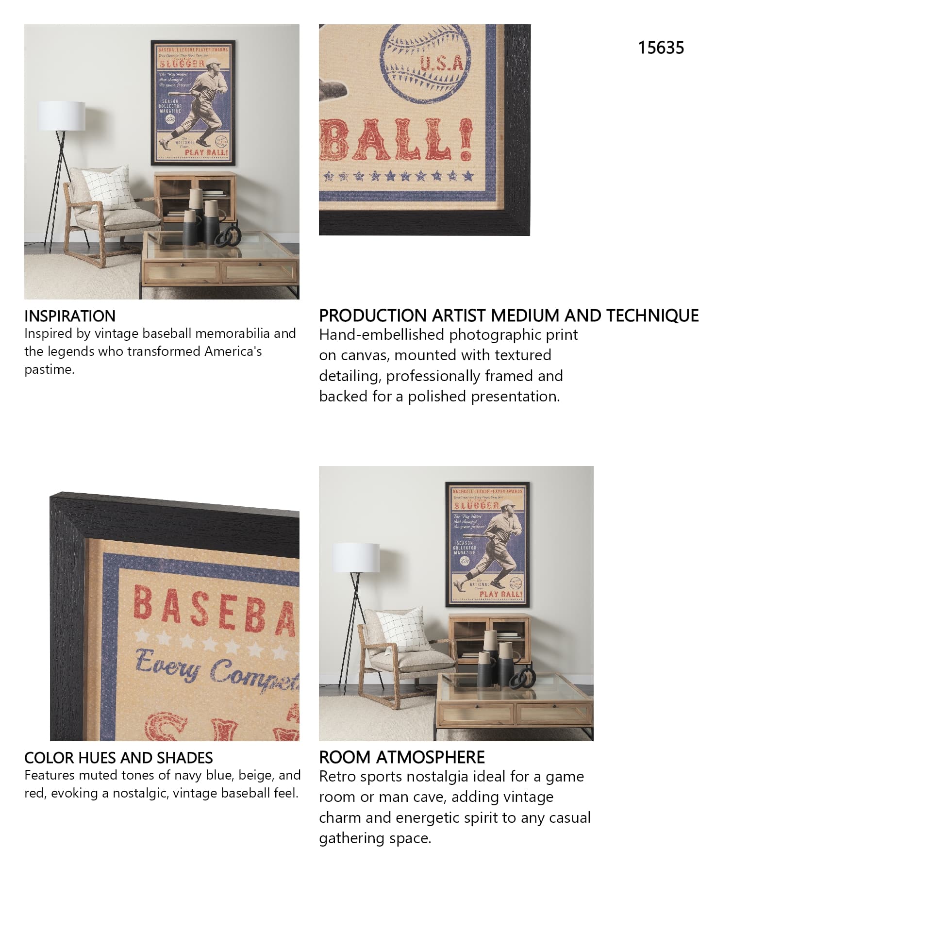 Play Ball by The Vintage Collection a Hand Embellished Framed Art Print — in a styled room