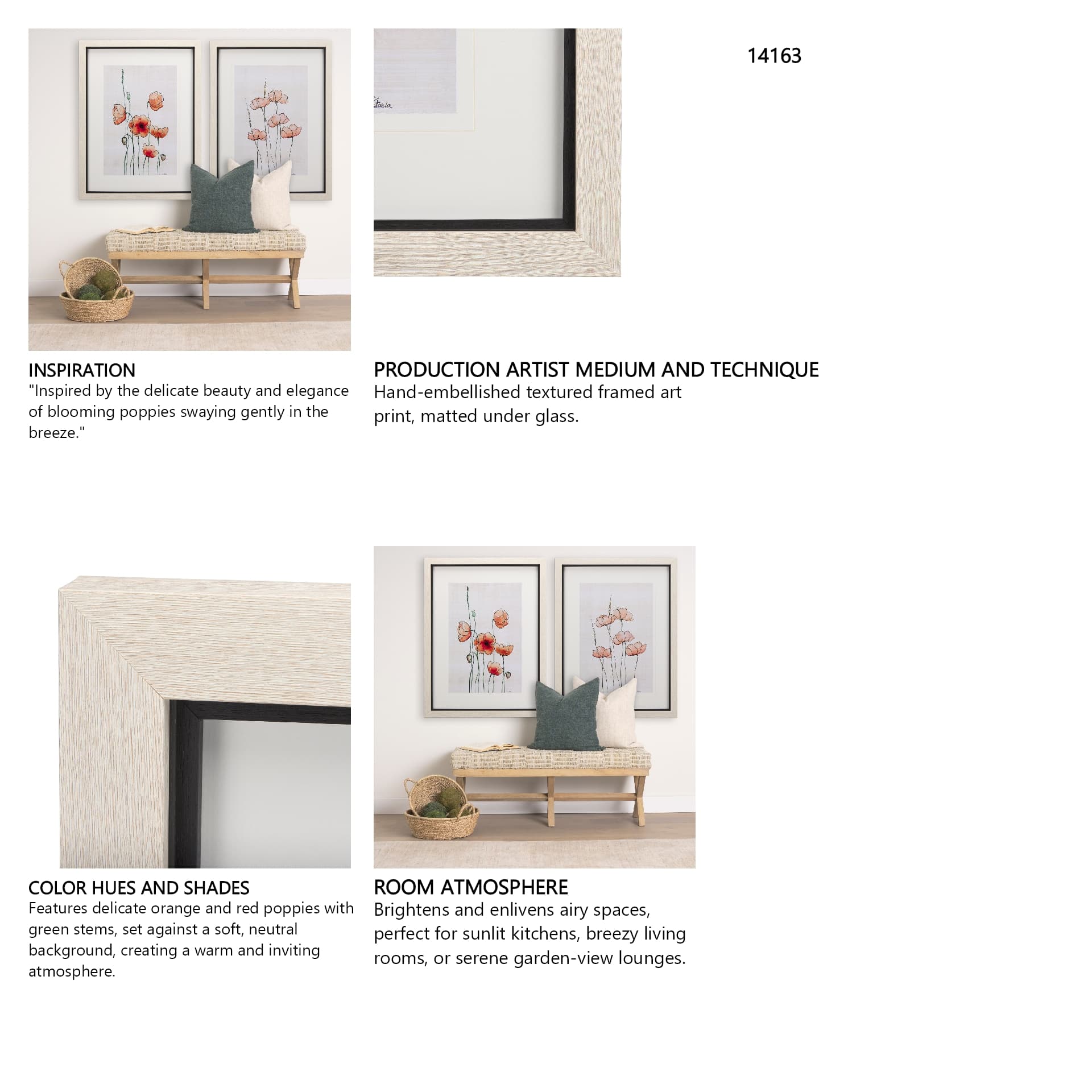 Meadow flowers I by Mercana Studio a Hand Embellished Textured Framed Art Print Matted under Glass — in a styled room
