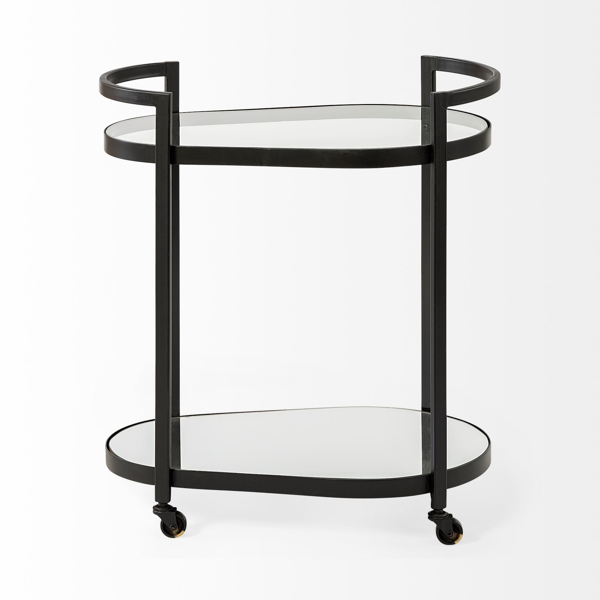 Eleonore Black Metal Frame Two-Tier w/Glass Shelves Bar Cart — product photograph