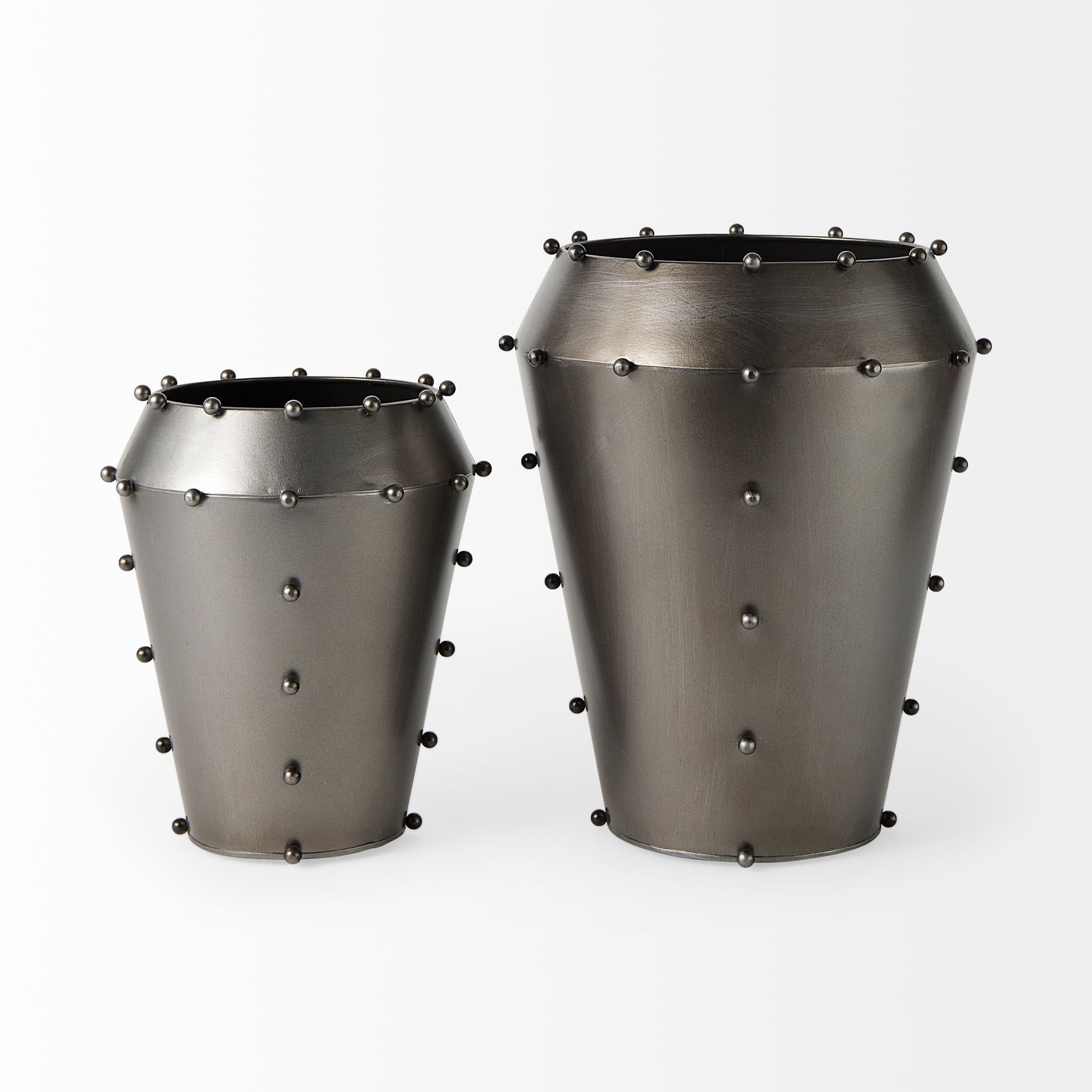 Elio 12.2H Large Gun Metal Gray Metal W/Studs Vase — product photograph
