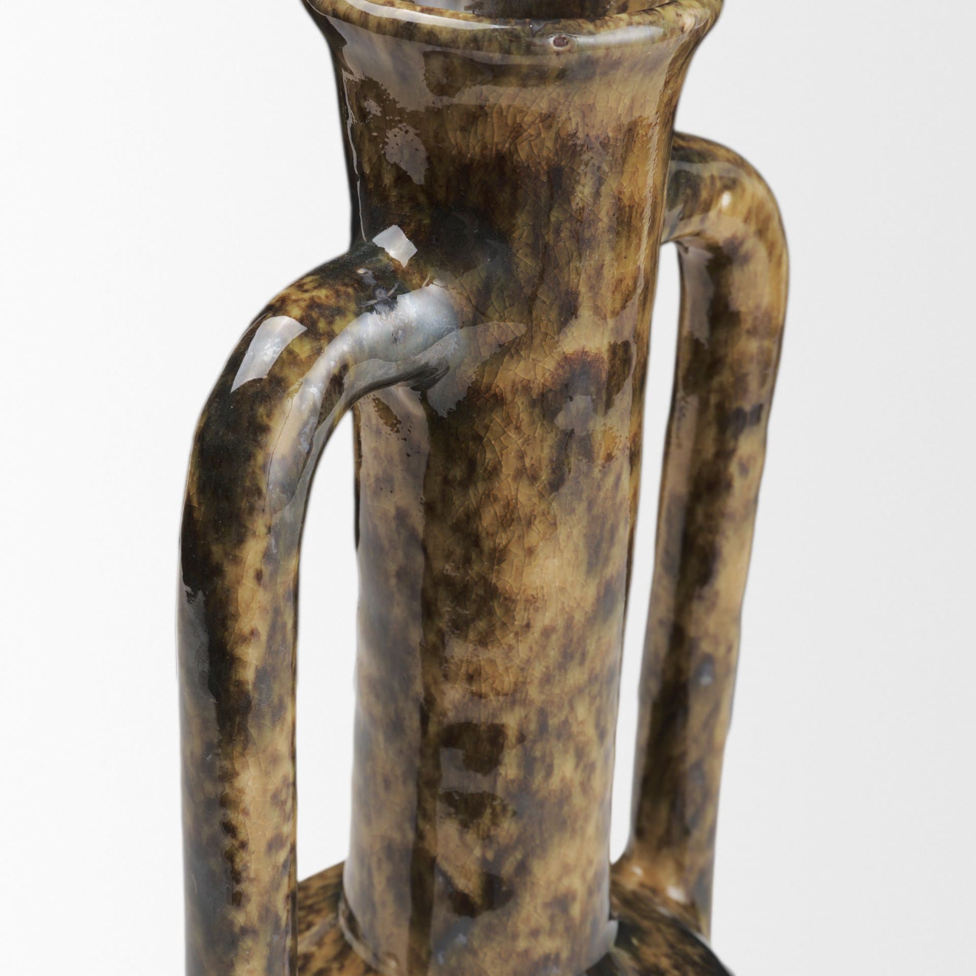 Aven Mottled Brown Glazed Ceramic Tall Neck Decorative Vase w/ Handles — product photograph