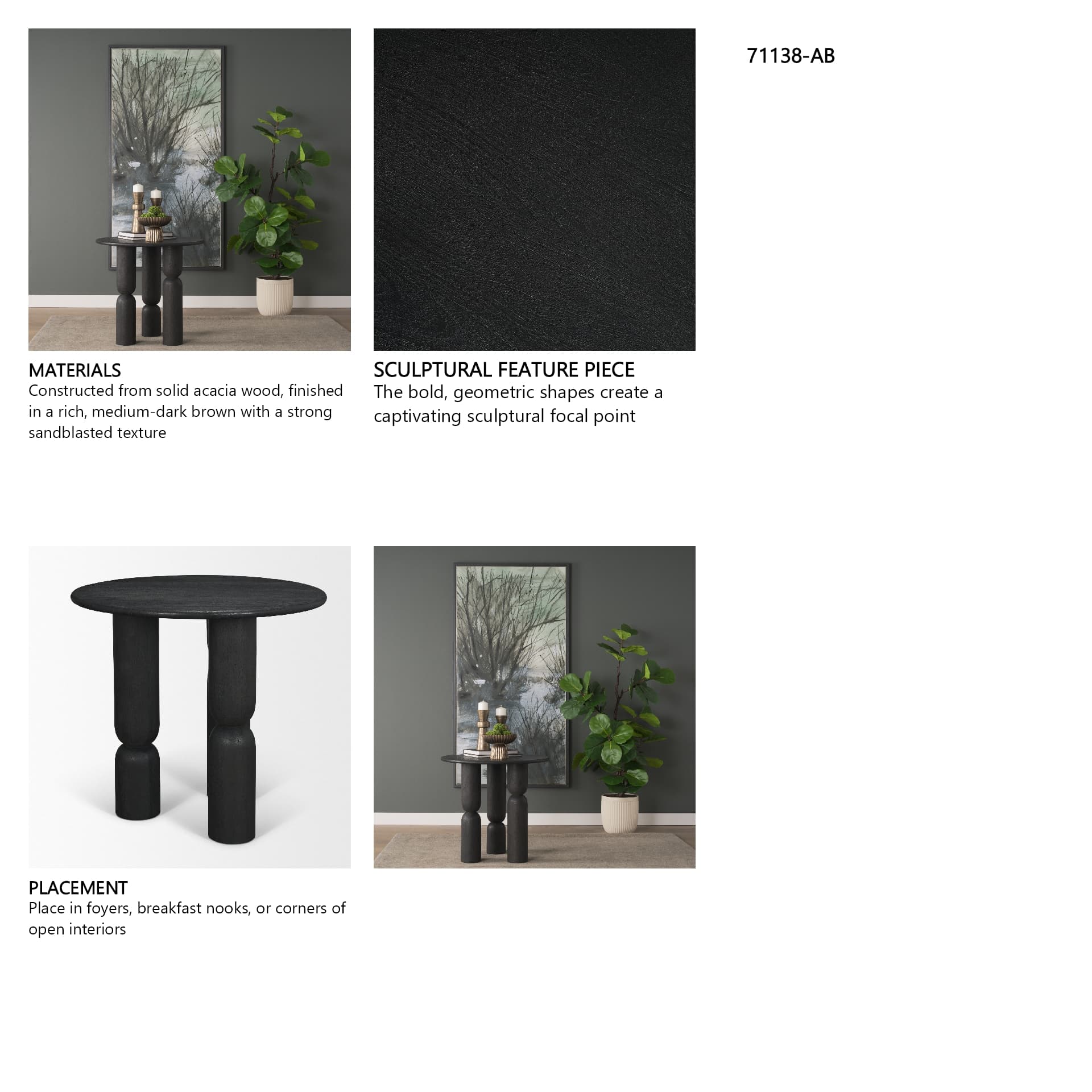 Sonel Matte Black Wood Pedestal Foyer Table — in a styled room