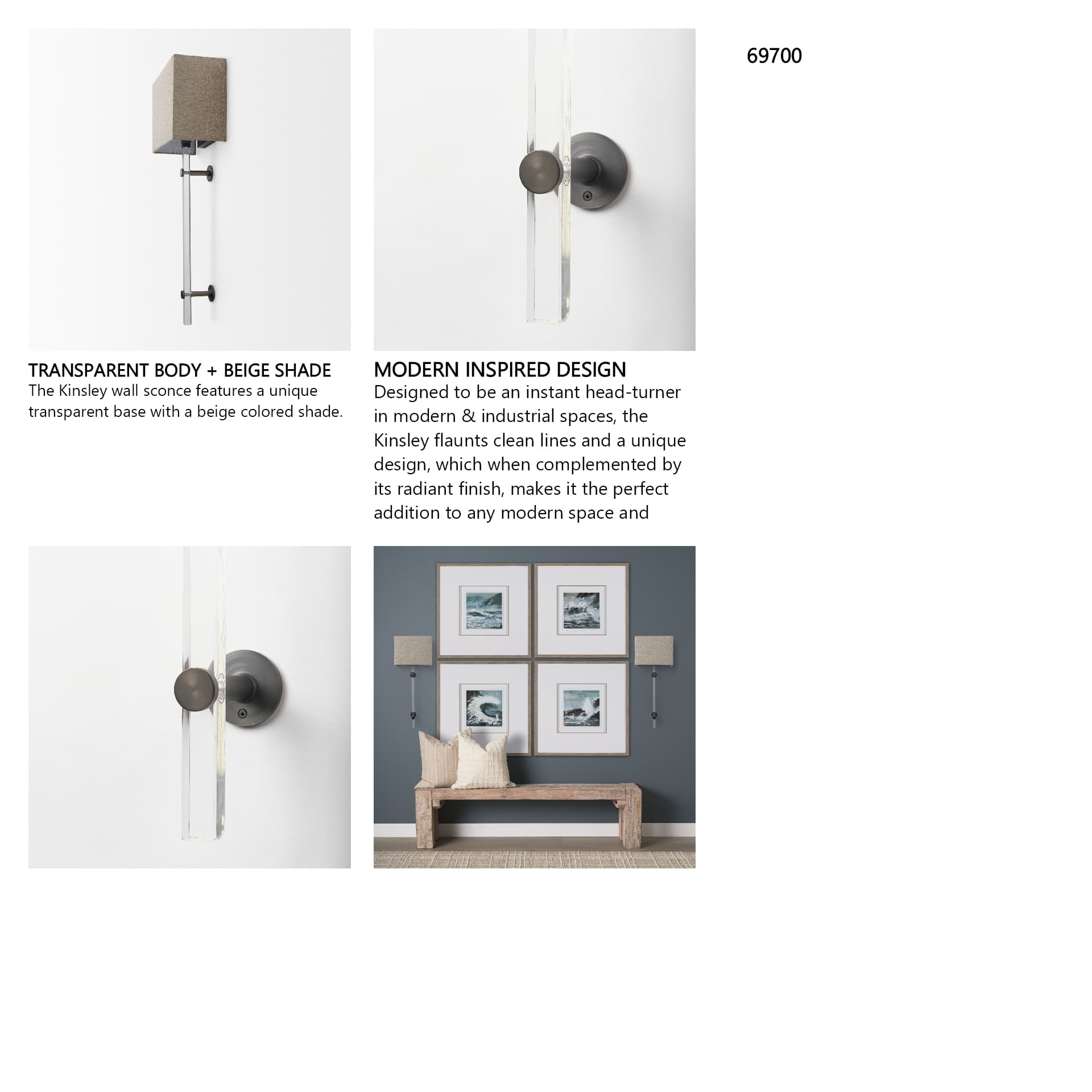 Kinsley Beige Shade W/Transparent Body Wall Sconce — in a styled room