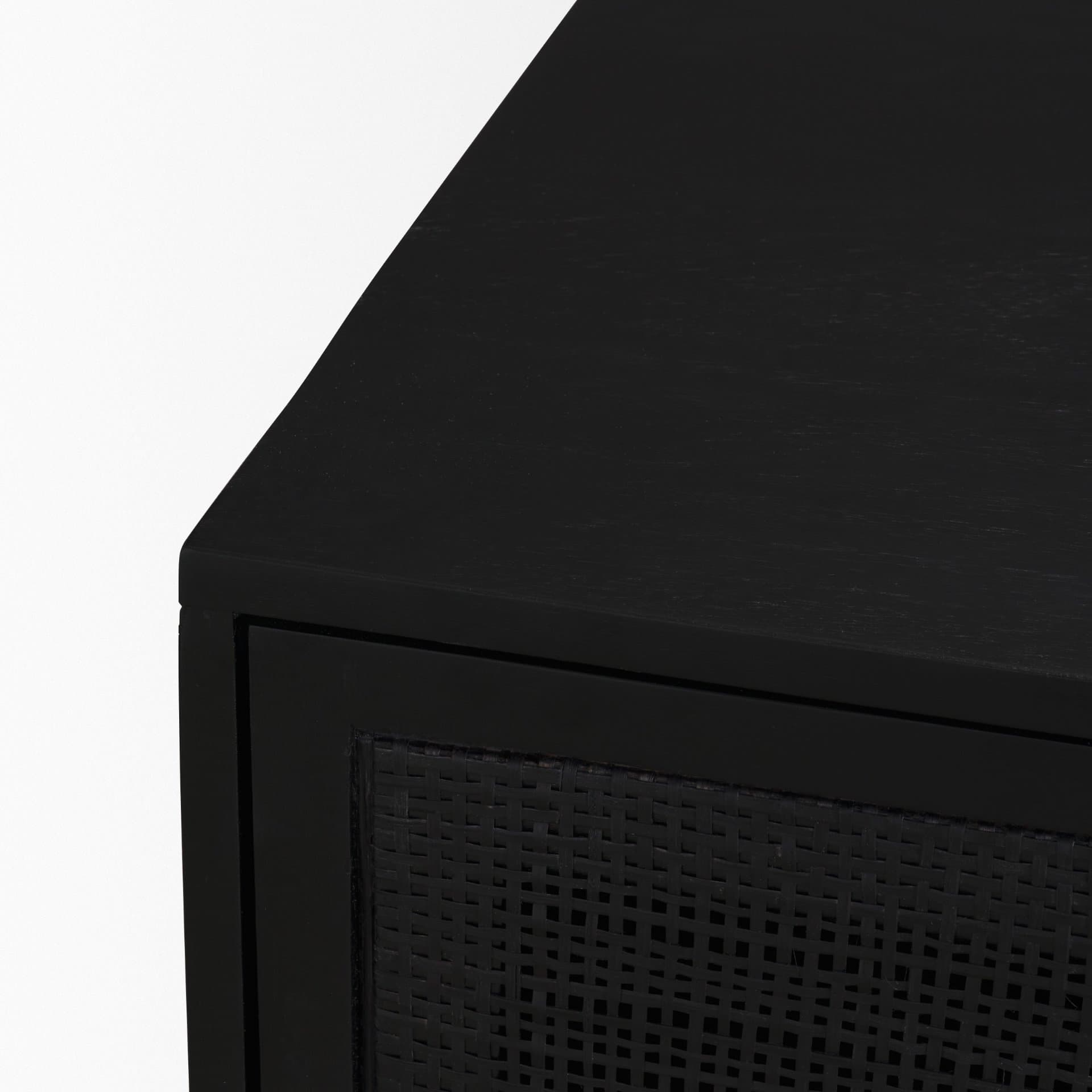 Grier Matte Black Stained Wood w/ Black Cane Accent Cabinet — product photograph