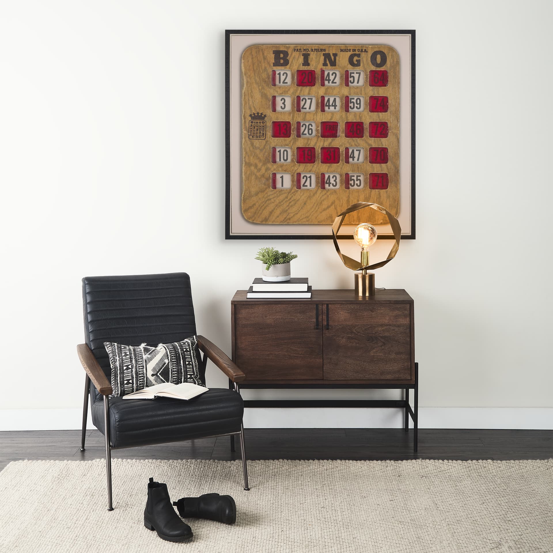 Chasing Numbers III Bingo Card by Mercana Studio a Hand Embellished Textured Framed Canvas — in a styled room