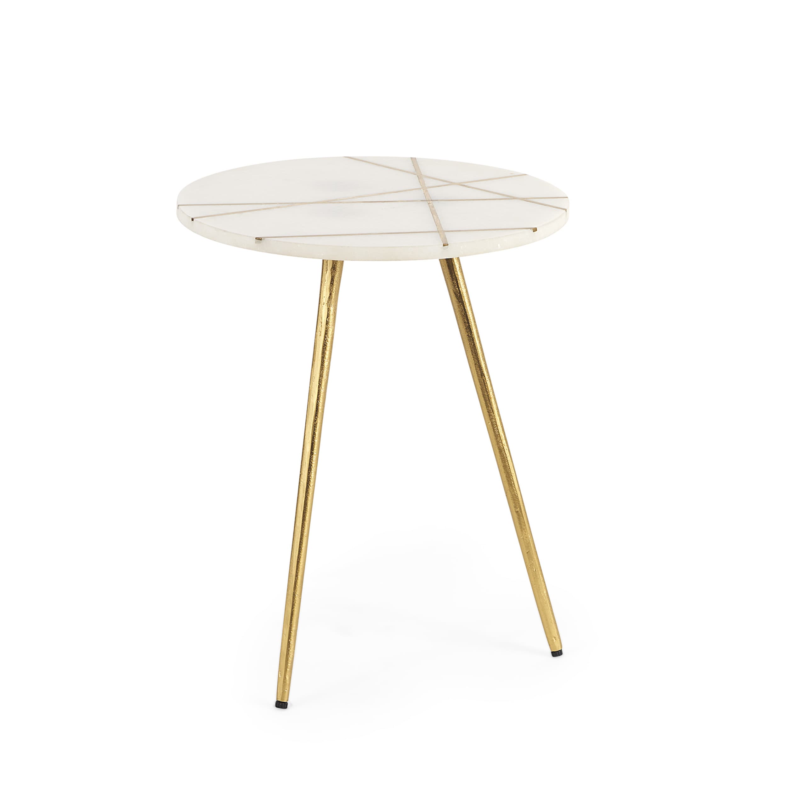 Vivienne 16.0L x 16.0W x 19.0H White Marble W/Antique Gold Metal Round Small Side Table — product photograph