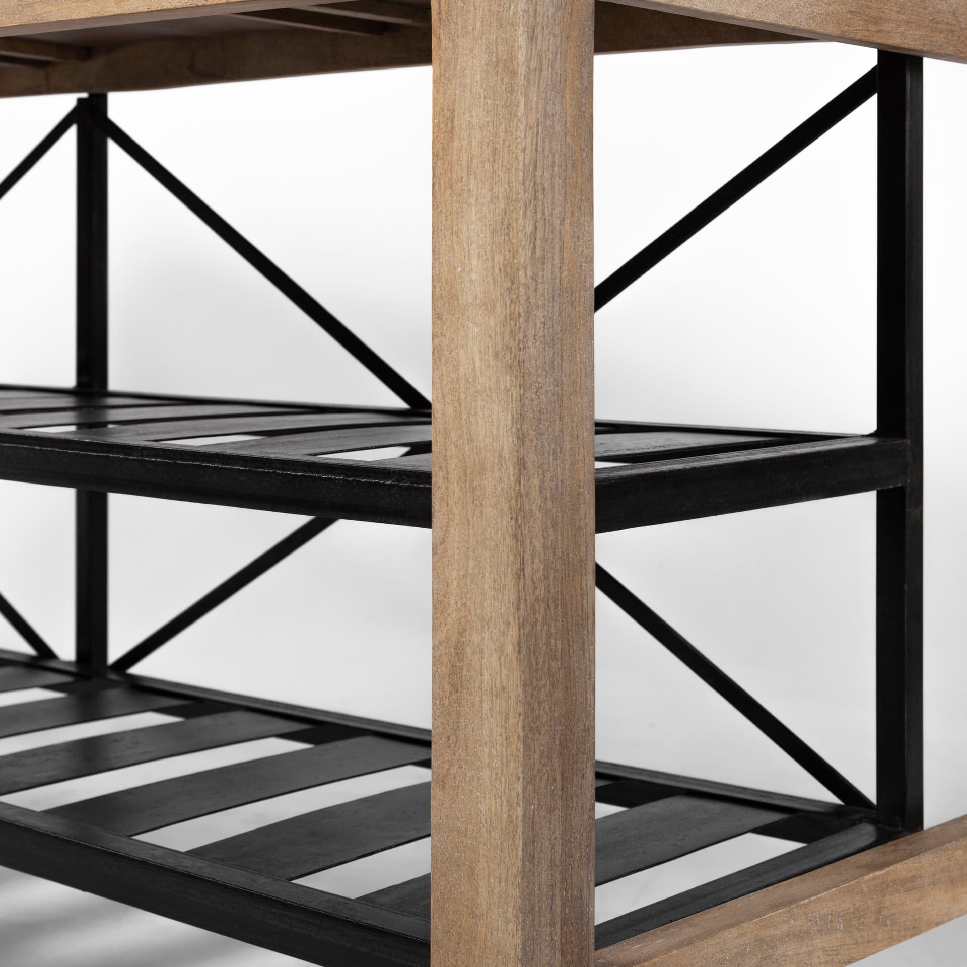 Stuart I Brown Solid Wood Top Two-Tier Black Metal Rolling Kitchen Island — product photograph