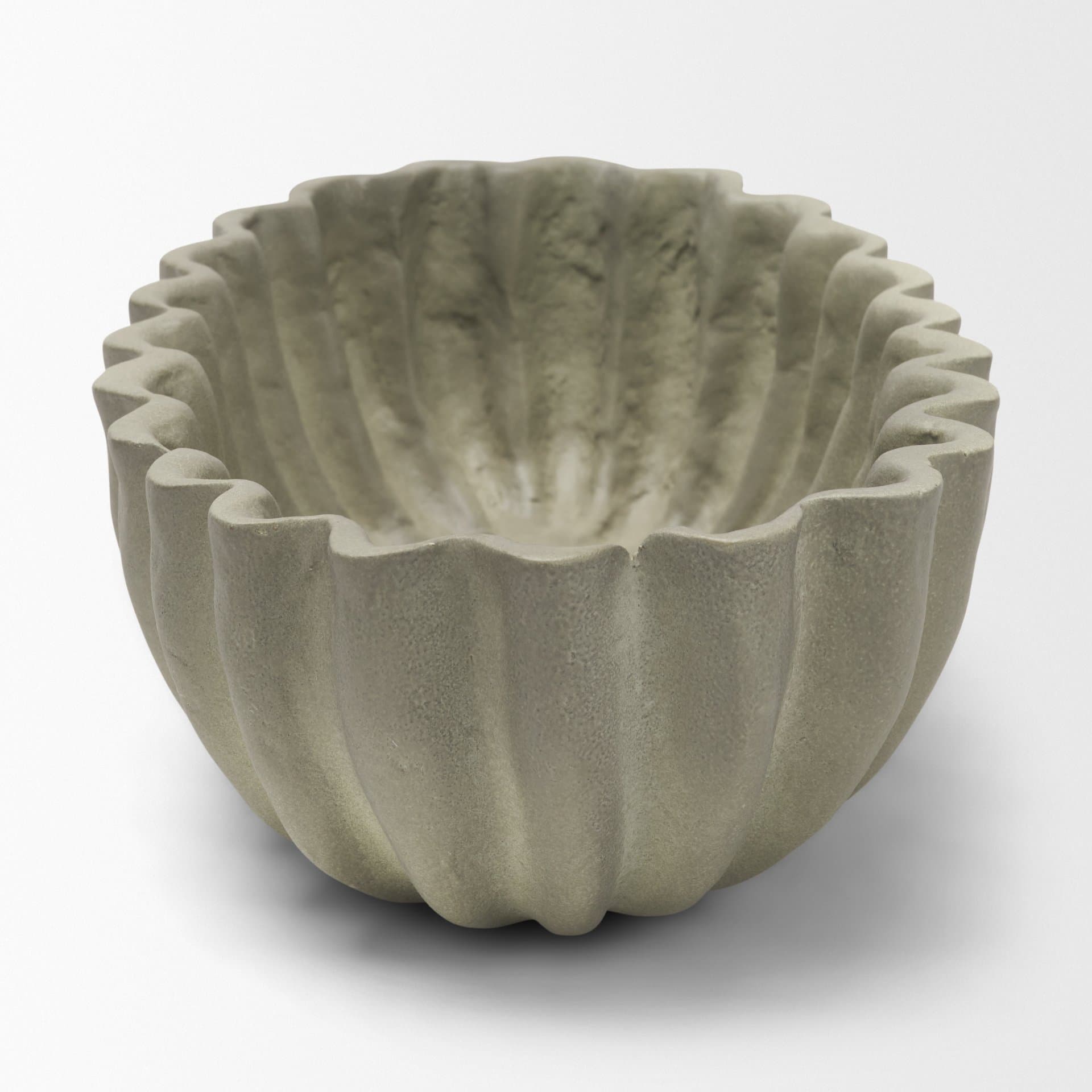 Camelia Fluted Sage Green Paper Mache Long Centerpiece Bowl — product photograph