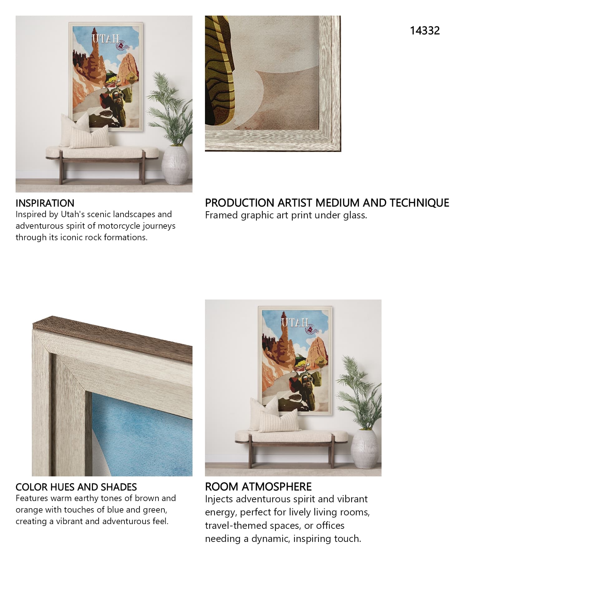 Utah Go USA (XL) by Mercana Studio a Hand Embellished Decograph Framed Art Print under Glass — in a styled room