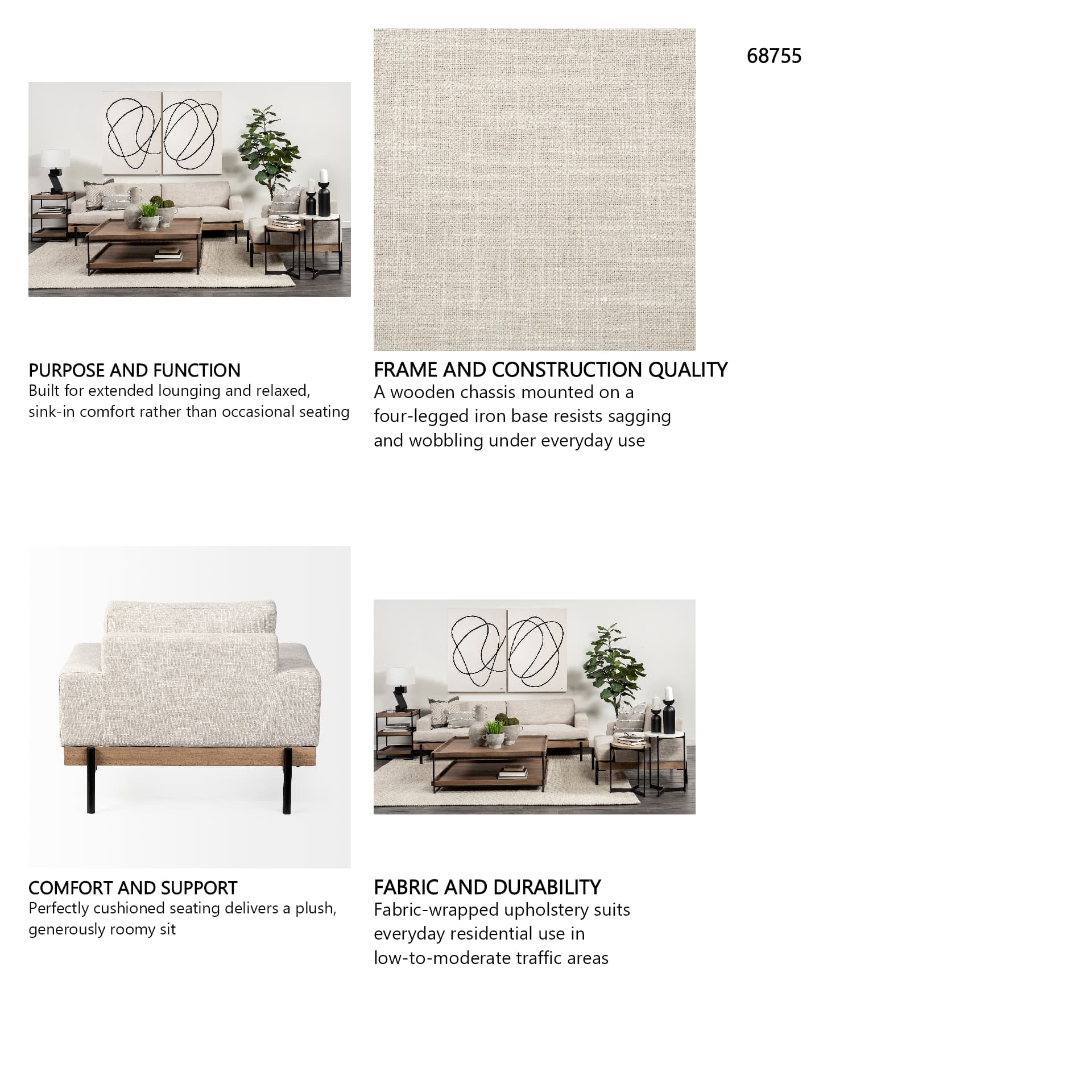 Colburne I Beige Fabric W/ Wood and Iron Frame Accent Chair — in a styled room