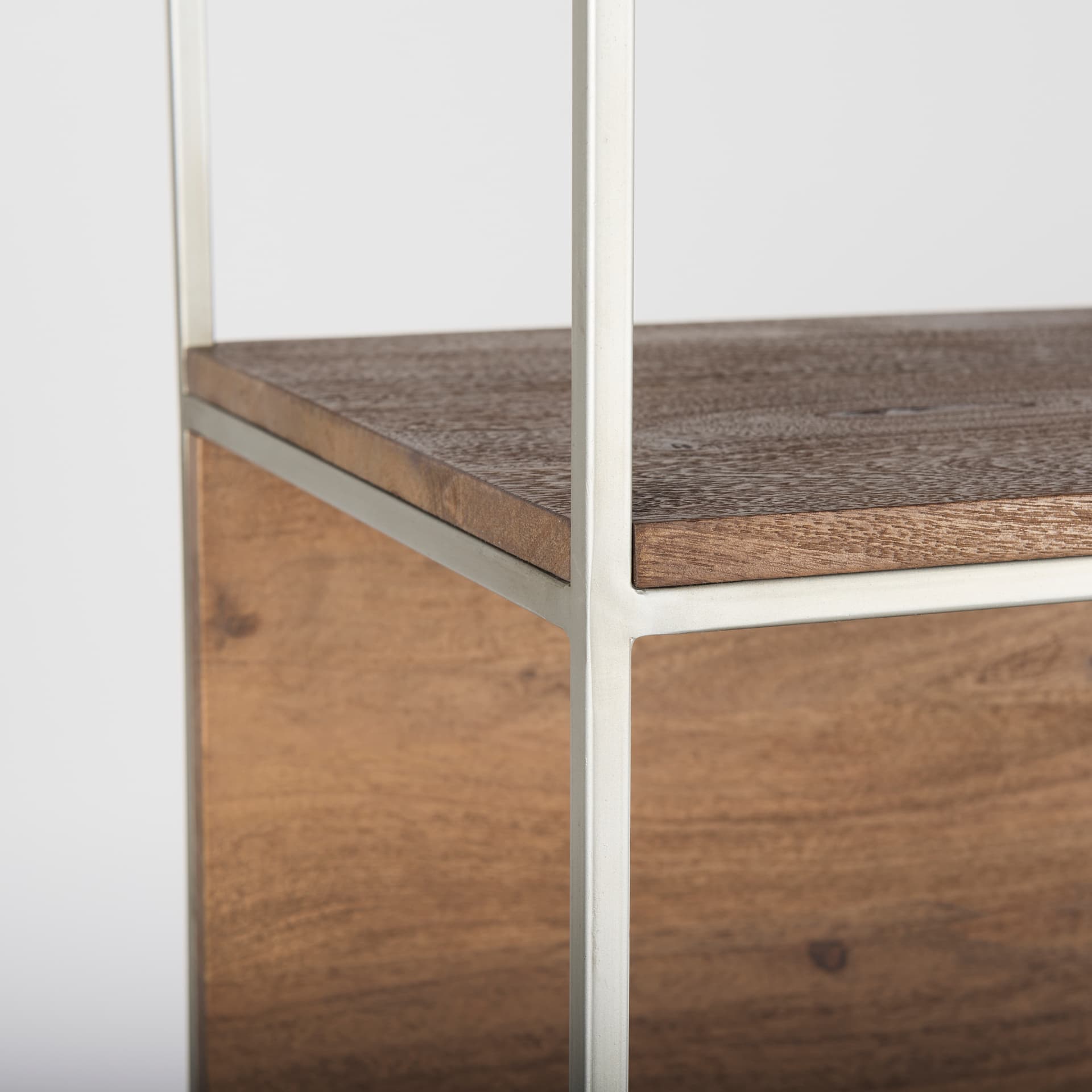 Morris II 19.75 x 15 x 72.5 Brown Wood and Silver Metal Frame 4 Shelf Shelving Unit — product photograph