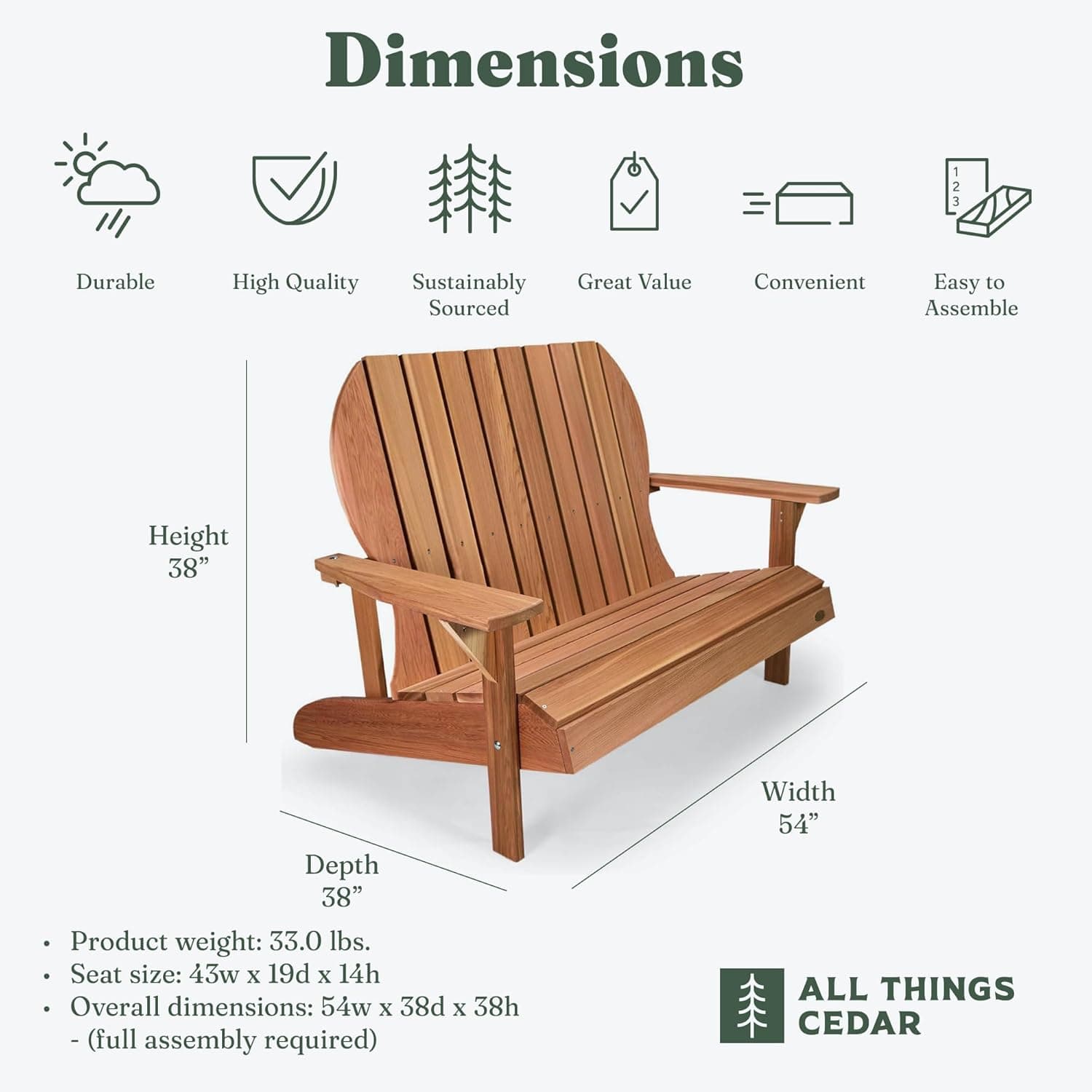 Adirondack Cedar Loveseat Bench LS48 — product photograph