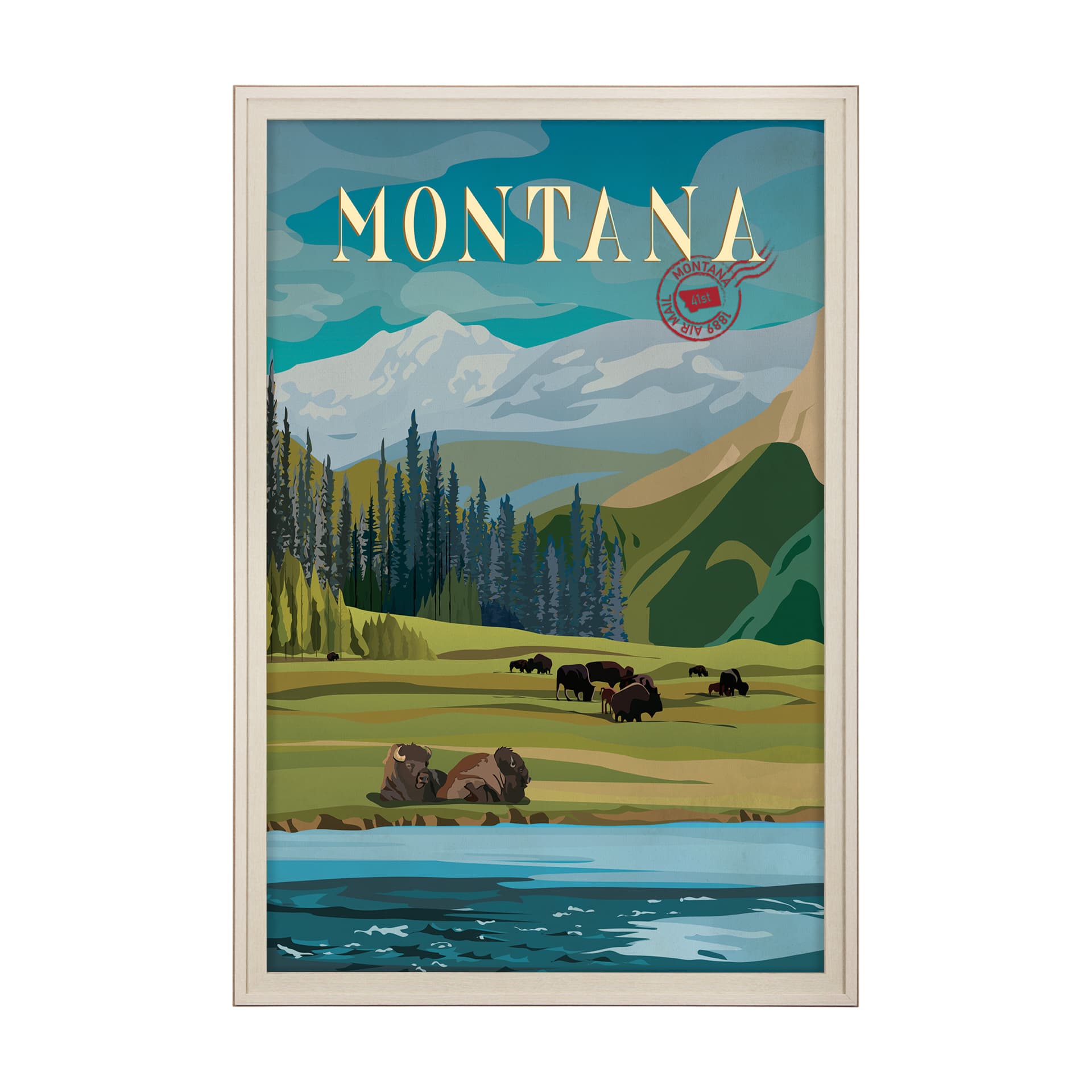 Montana Go USA (XL) by Mercana Studio a Hand Embellished Decograph Framed Art Print under Glass — product photograph