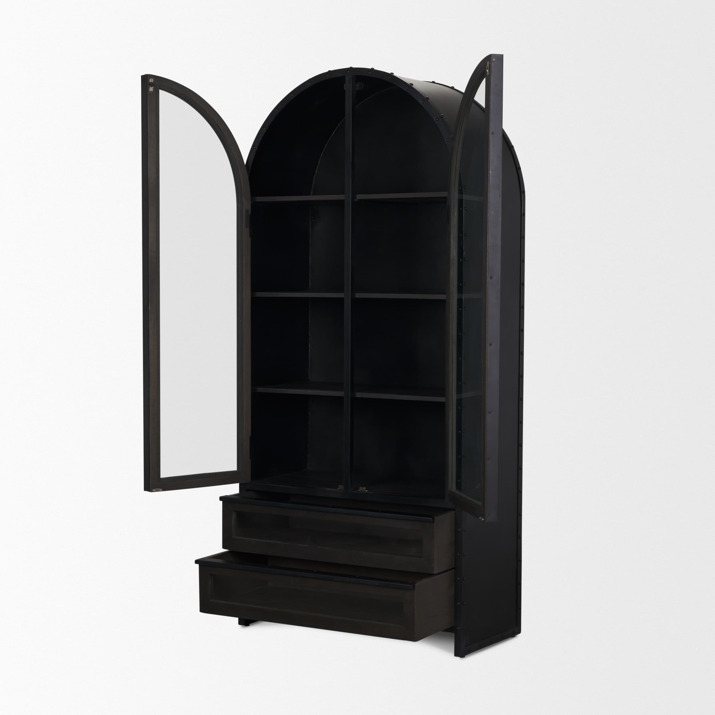Gehry 72.3" H Dark Brown Metal Brown Wood and Glass Door Display Cabinet — product photograph
