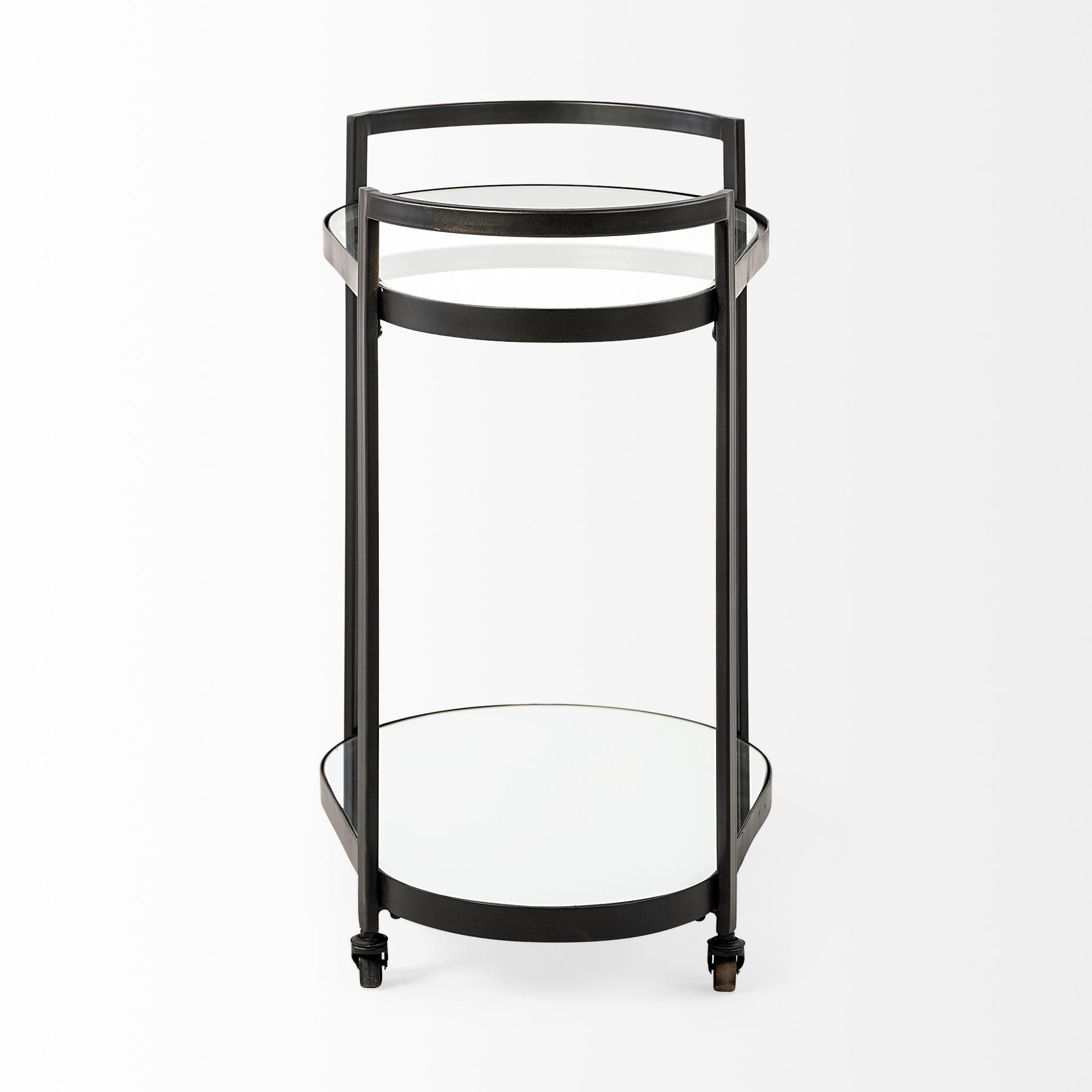 Eleonore Black Metal Frame Two-Tier w/Glass Shelves Bar Cart — product photograph