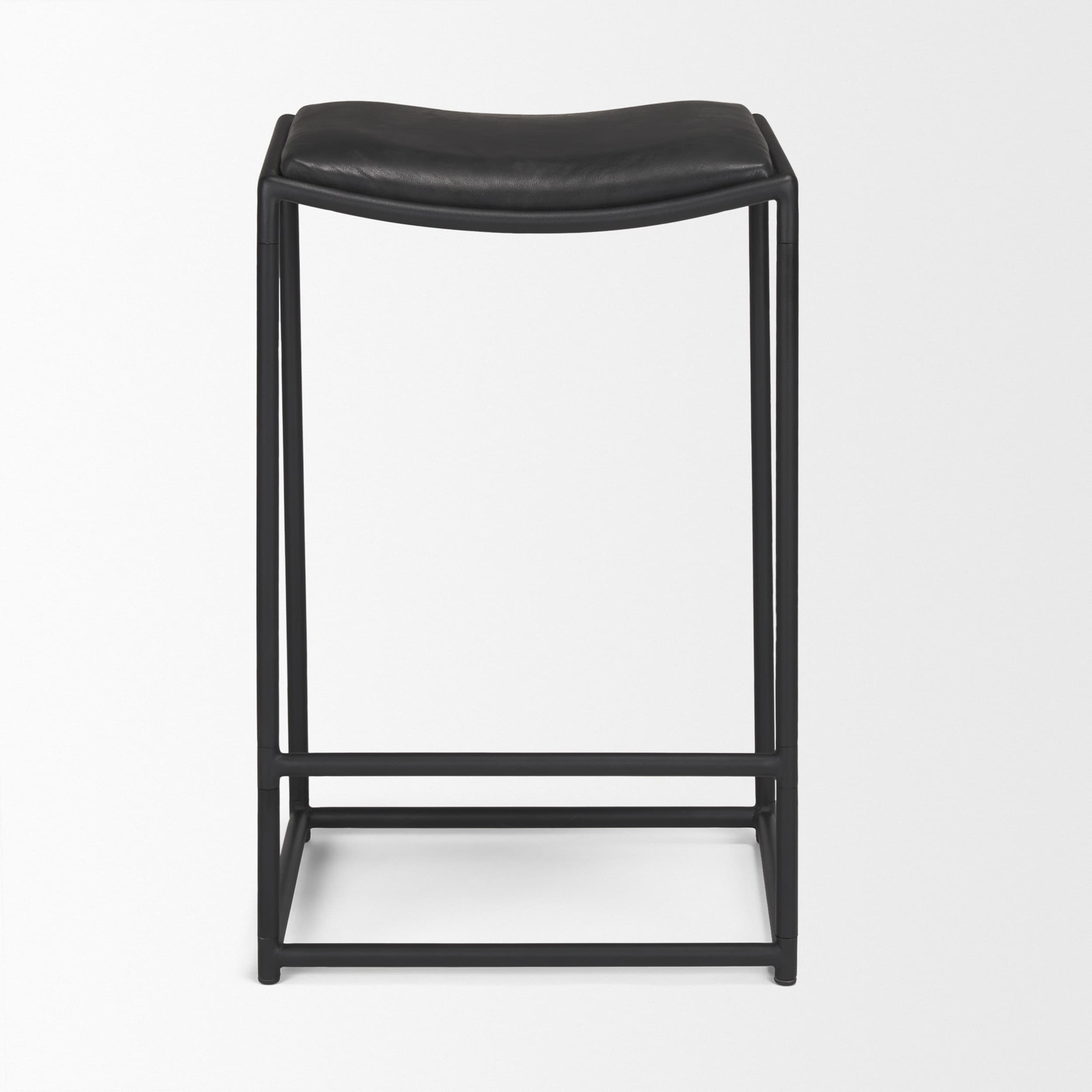 Taniel Backless 27.25in Seat Counter Stool | Black Leather w/ Metal — product photograph