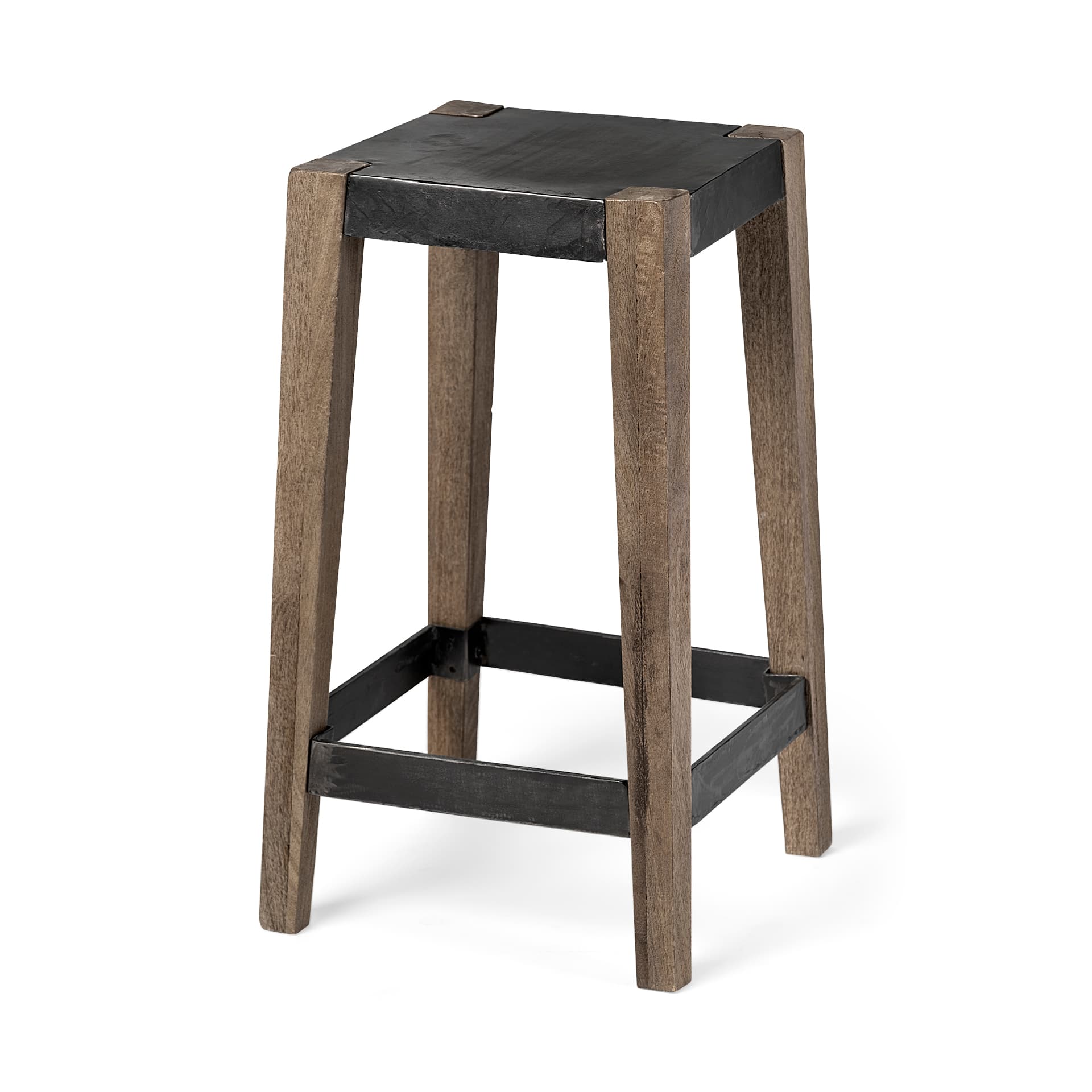 Nell Backless 26in Seat Counter Stool | Black Metal w/ Wood — product photograph