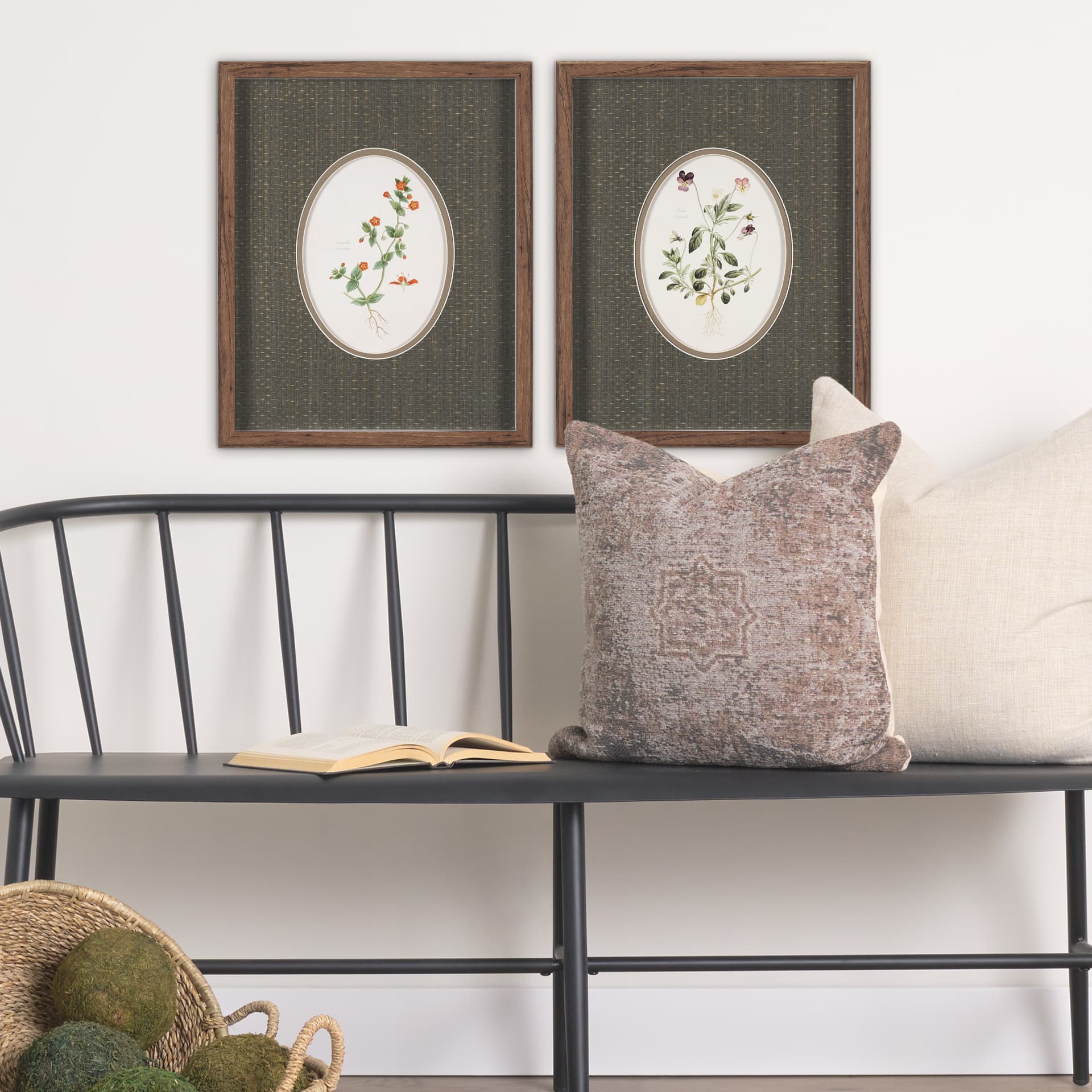 Anagallis Arvensis Flowers by Pierre Joseph Redoute a Hand Embellished Framed Print under Glass — in a styled room