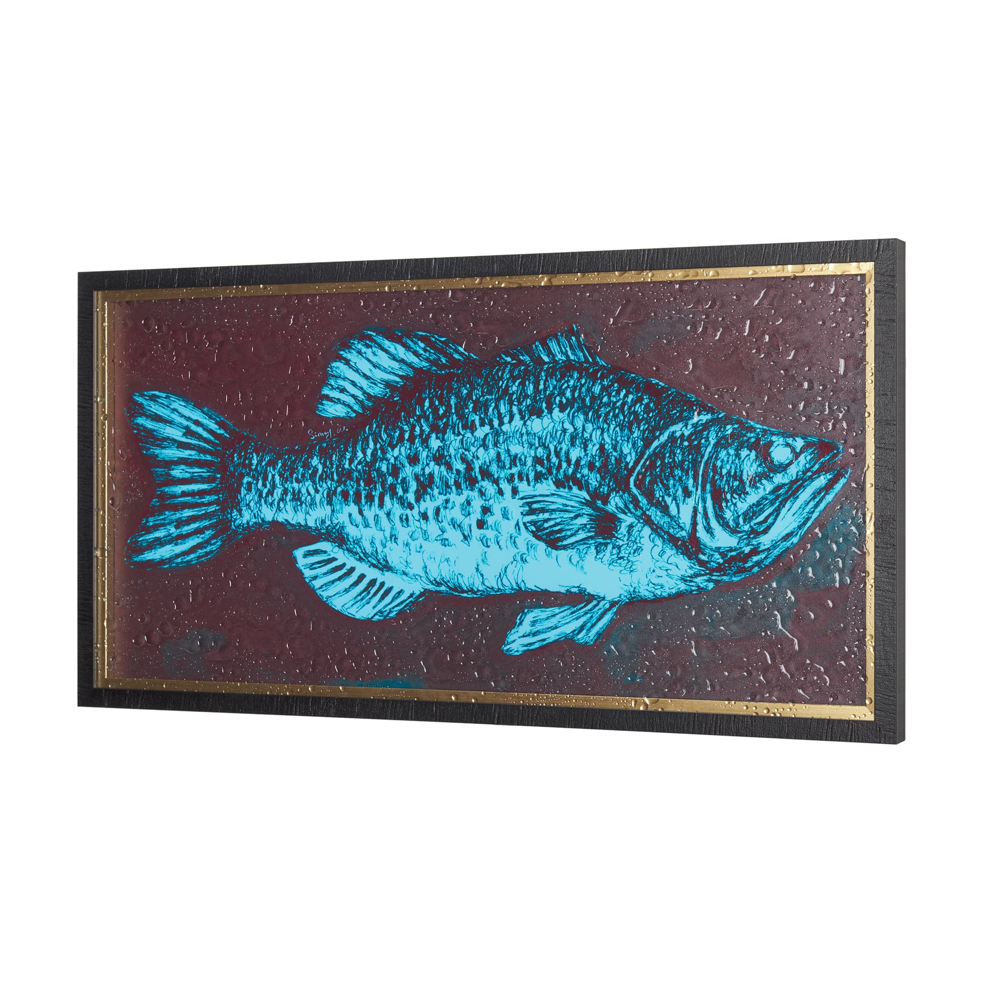 Largemouth Bass Turquoise by Mercana Studio a Hand Embellished Textured Framed Art Print — product photograph