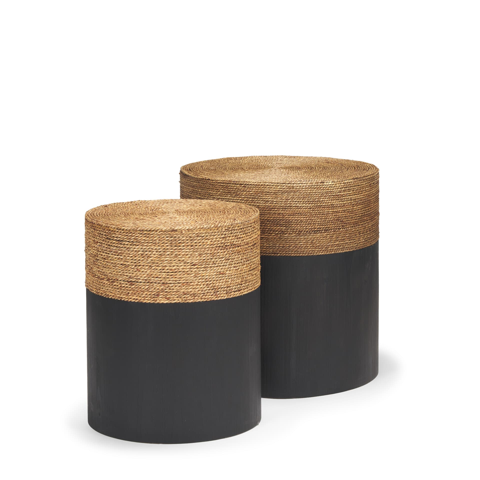 Wenopa Matte Black Wood w/ Natural Jute Accent Tables — product photograph