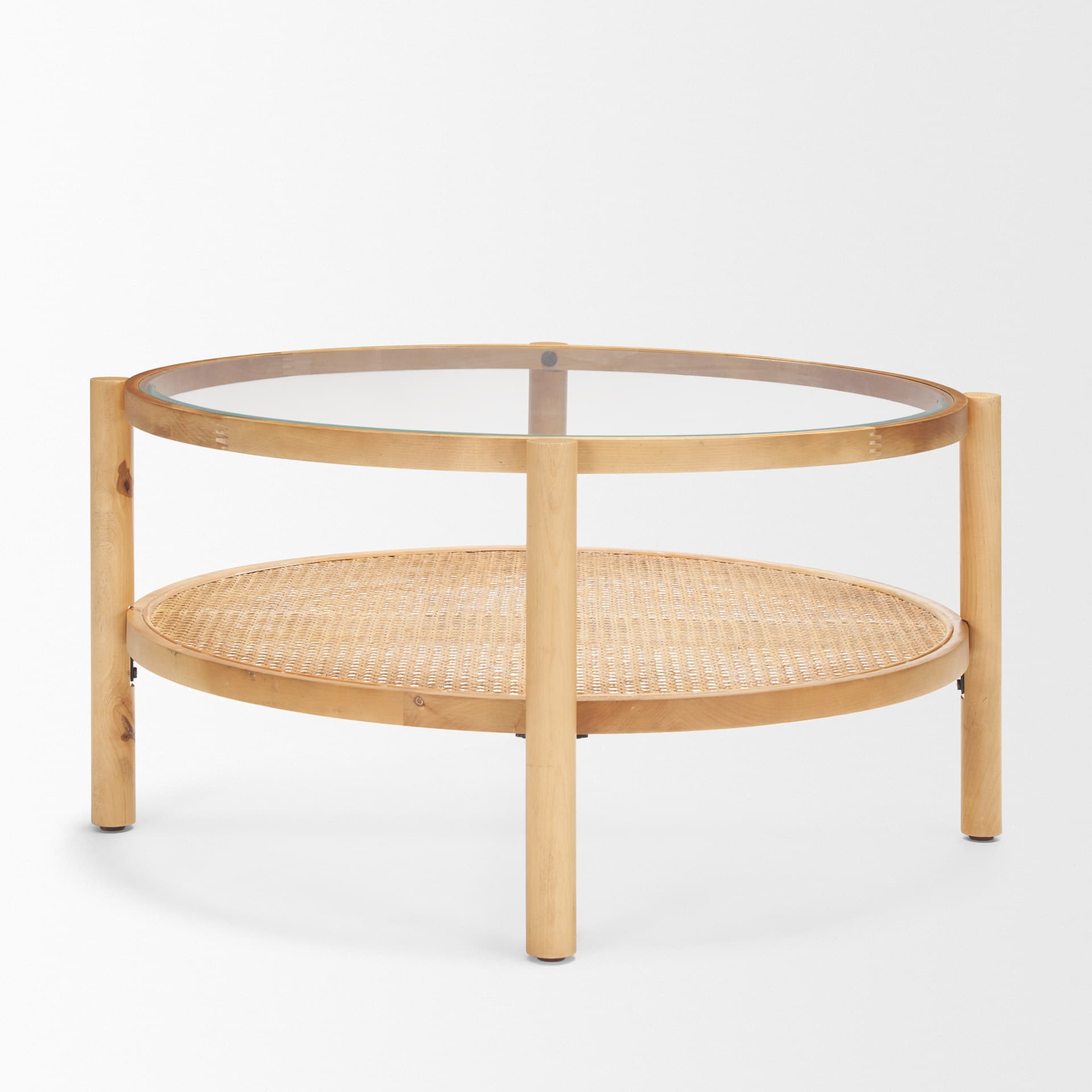 Weslyn Solid Light Brown Wood and Glass Top w/ Cane Coffee Table — product photograph
